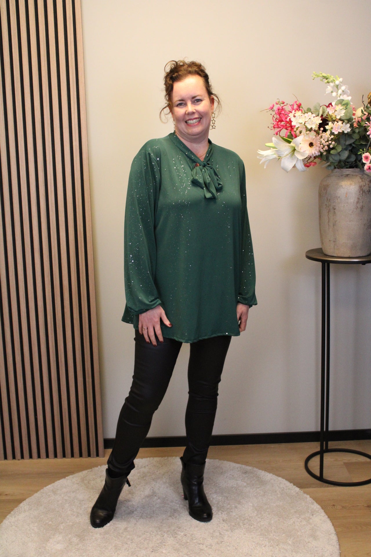 Fieke glitter | Blouse fles groen met strik 38 t/m 48