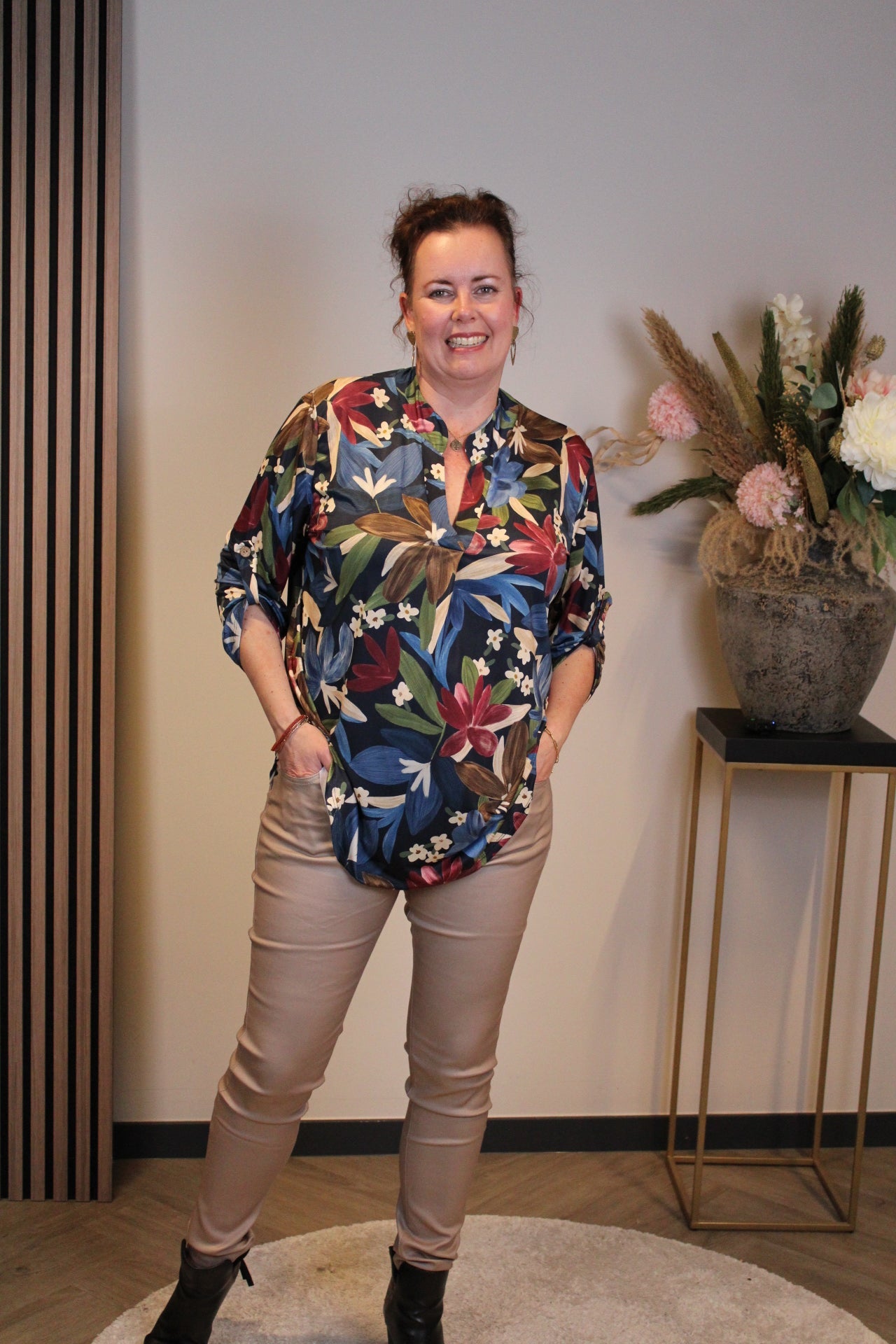 Britta | Blouse blauw lange mouw 48 t/m 52