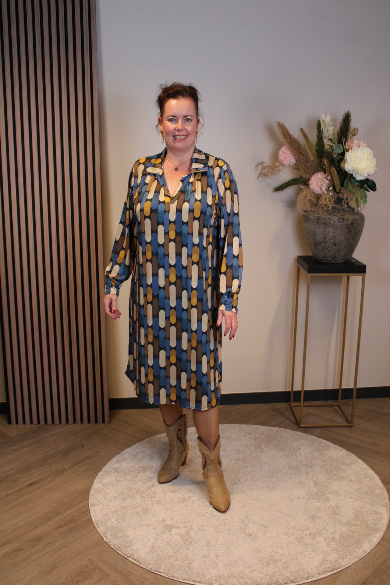 Sabine | Jurk blauw met kraagje 46 t/m 50