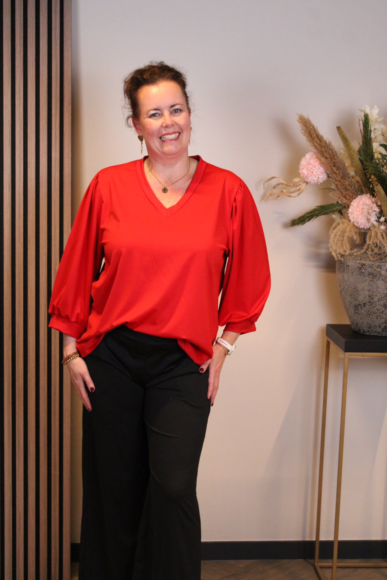 Silke | Top rood 3/4-mouw 40 t/m 44
