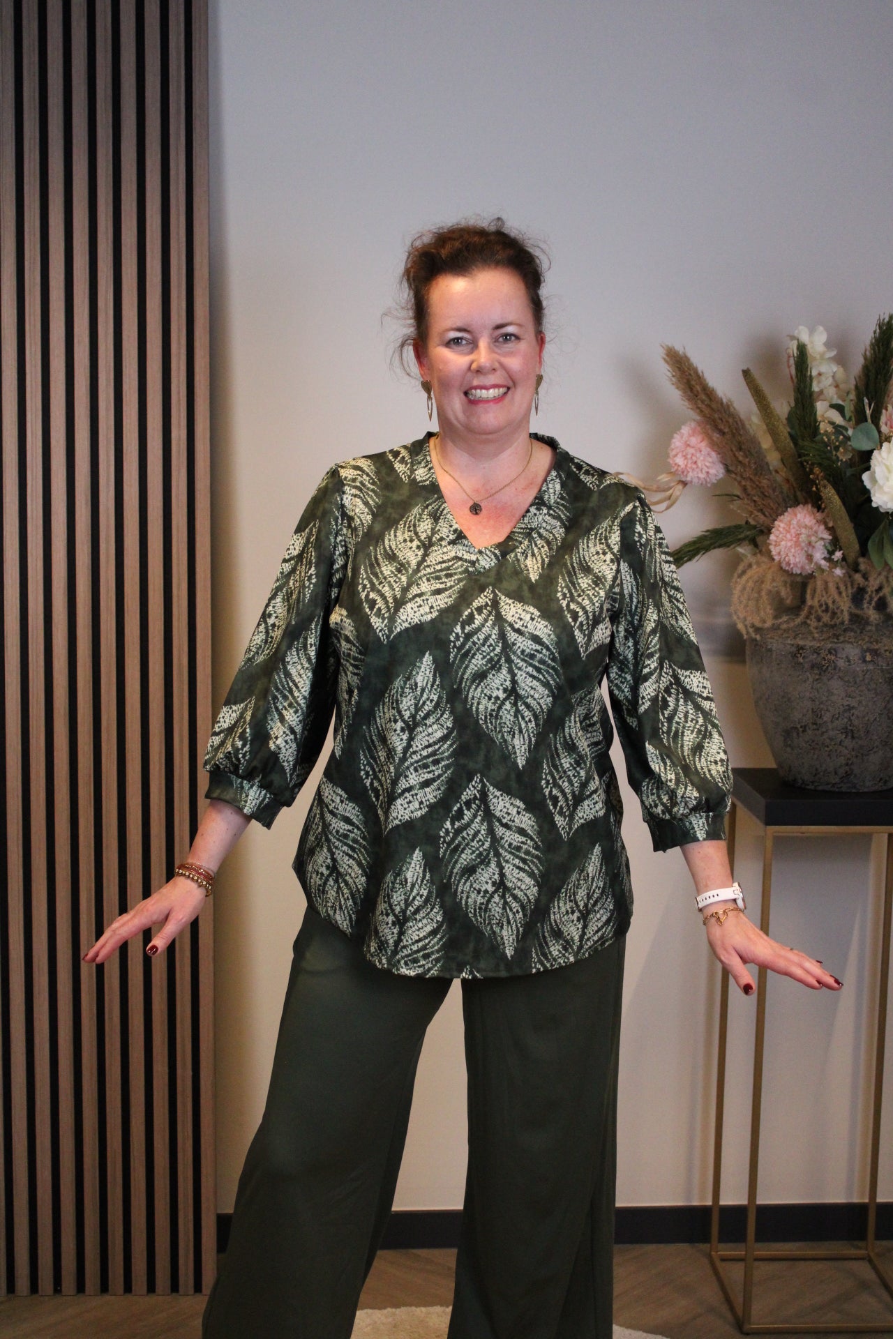 Chloe | Top groen 3/4-mouw 40 t/m 44