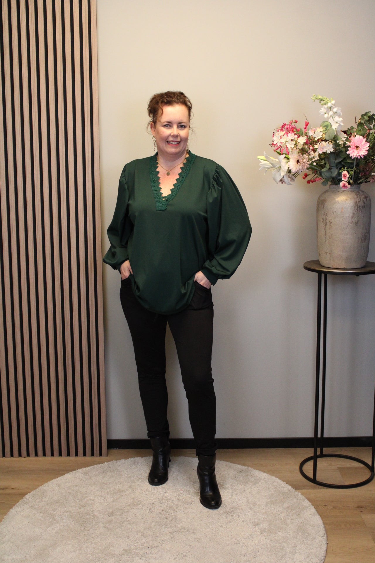 Yvonne | Top fles groen lange mouw 46 t/m 50