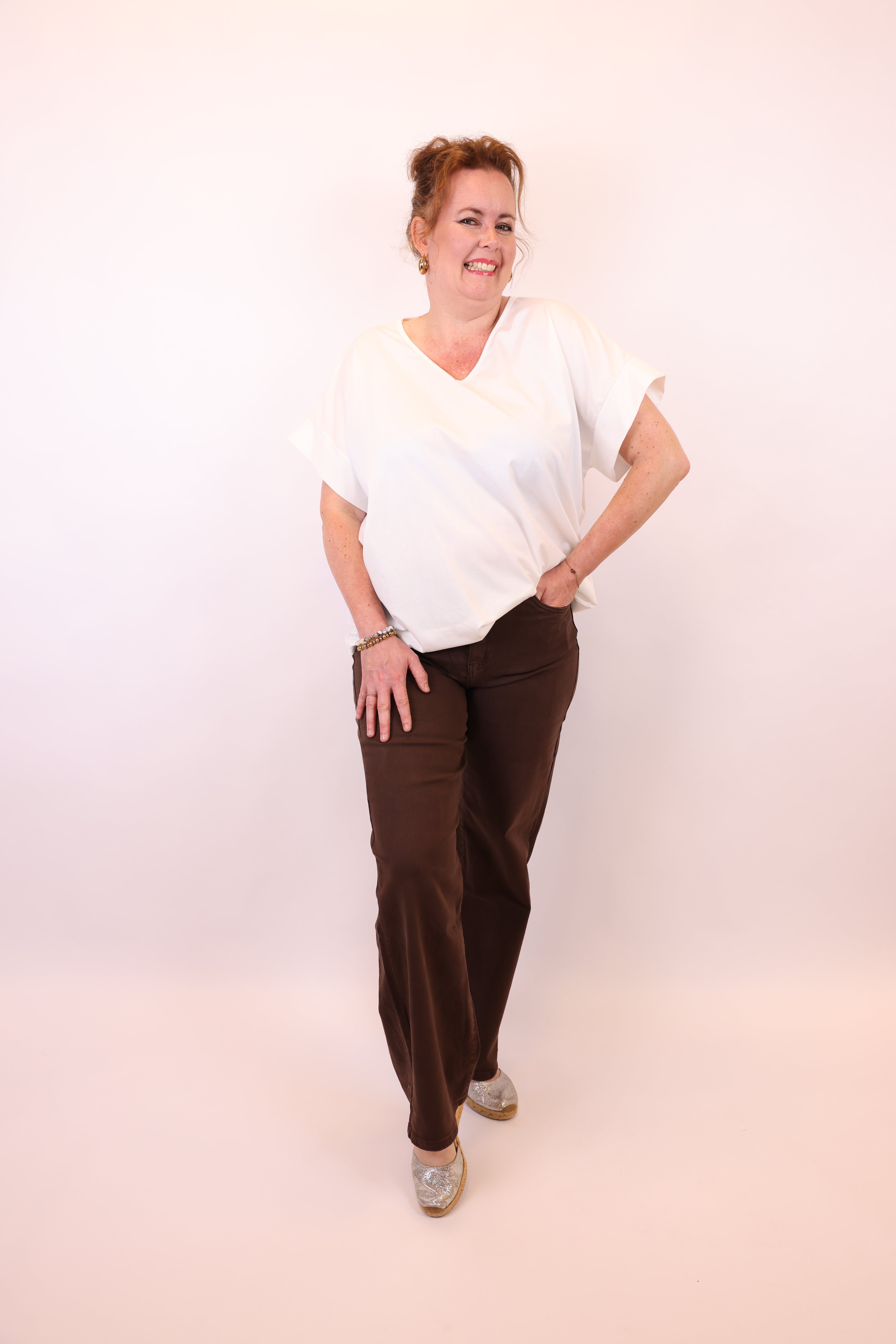 Isis | Wide leg jeans bruin 40 - 48