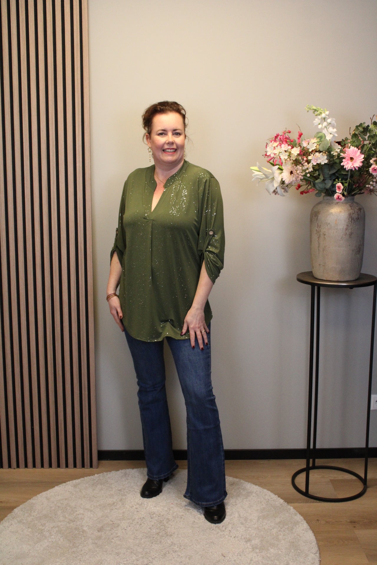 Mieke glitter | Blouse groen met lange mouw 48 t/m 52