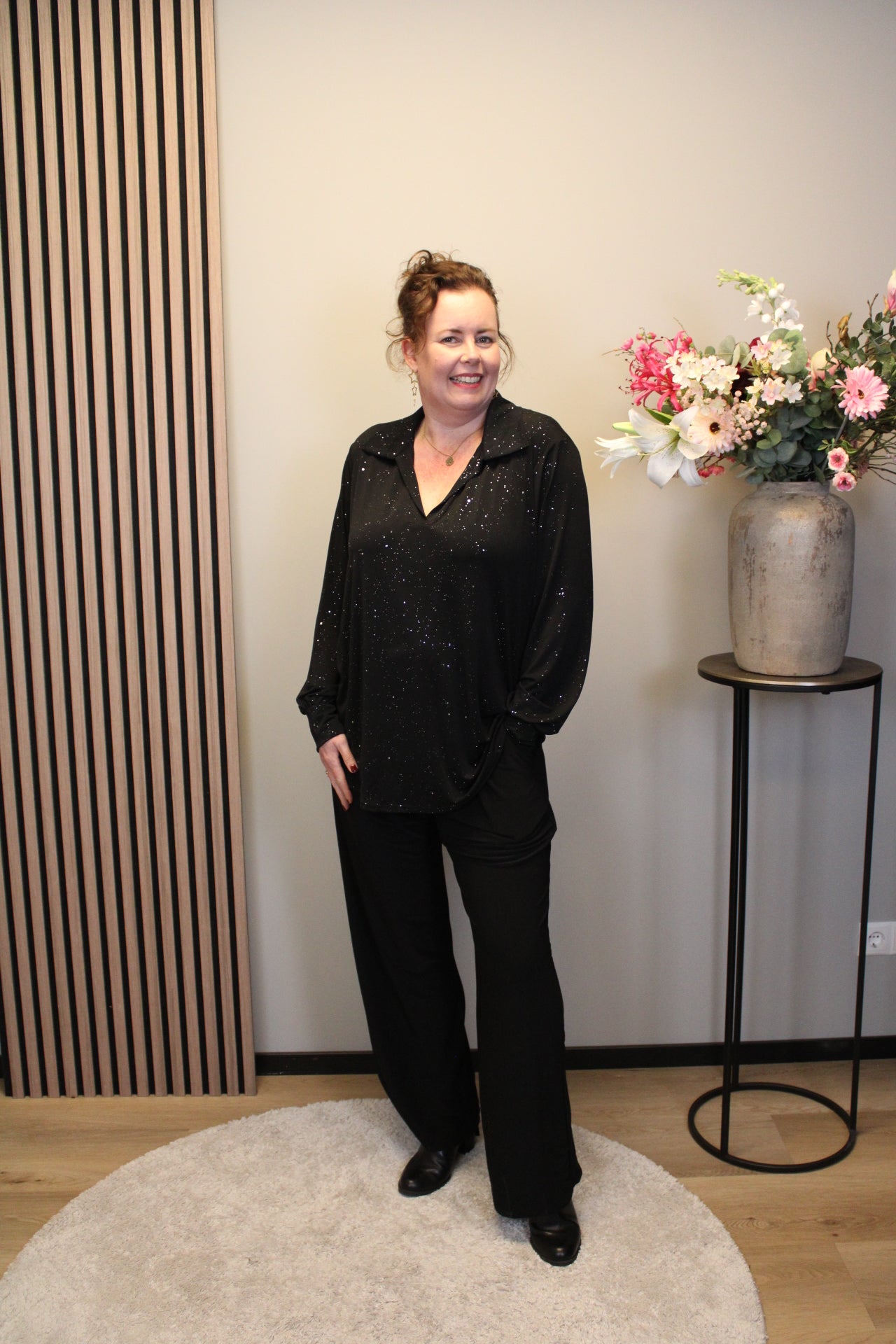 Luna | Glitter blouse zwart met kraagje