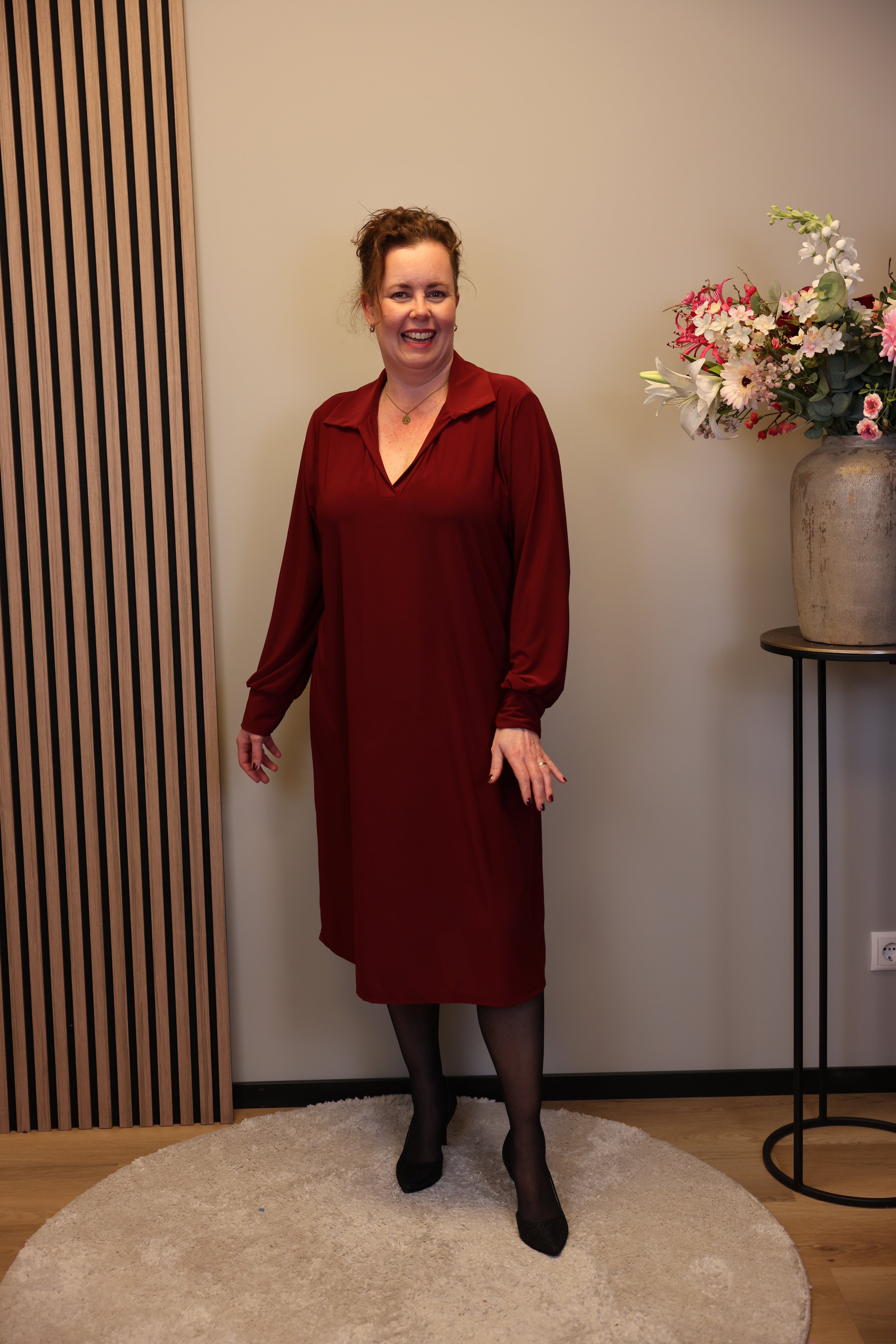 Marijke | Jurk bordeaux met kraagje