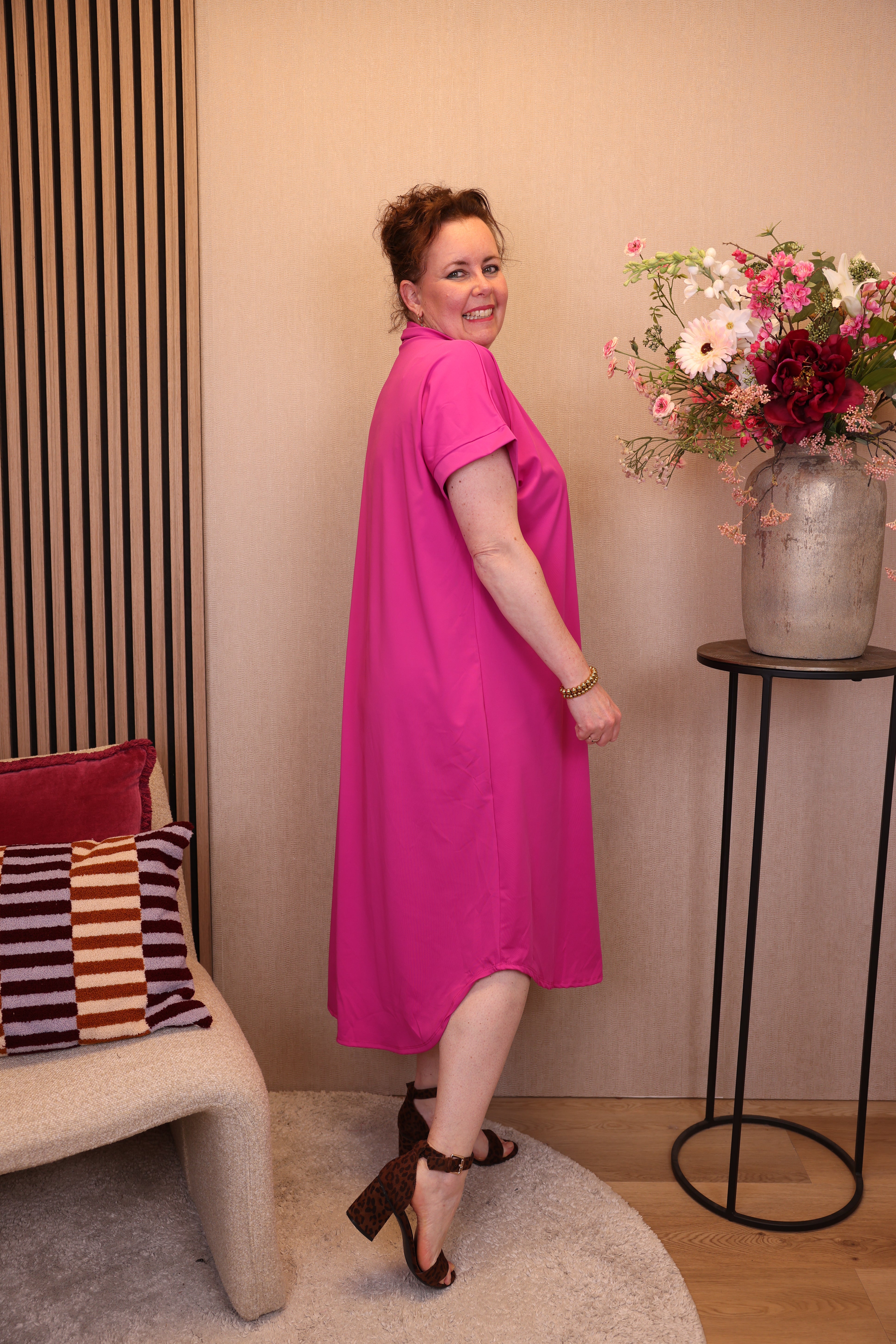 Daphne | Jurk roze met kraagje