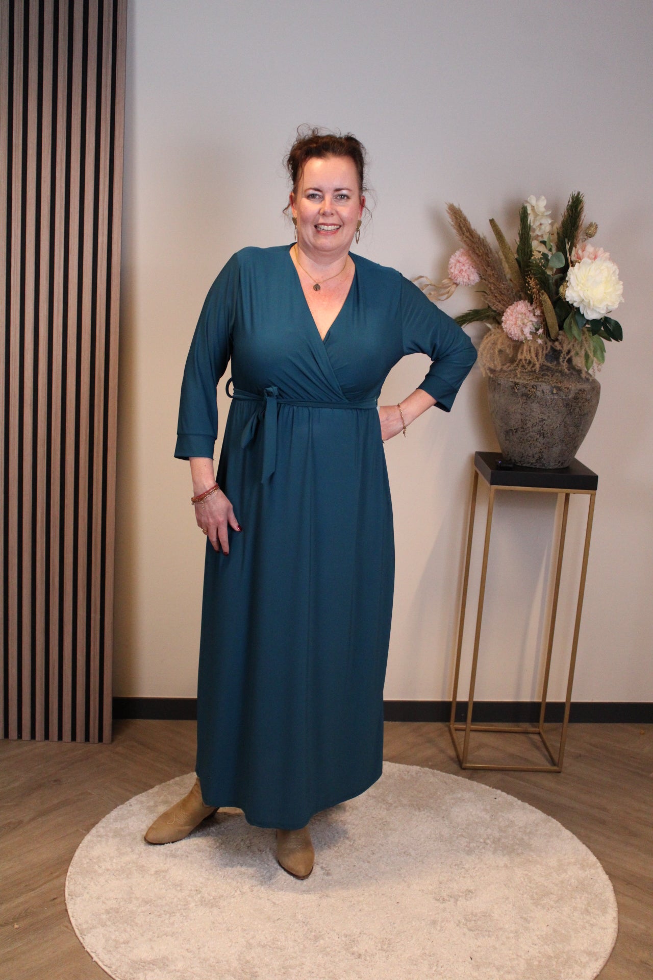 Fresia | Jurk aqua lange mouw 46 t/m 50