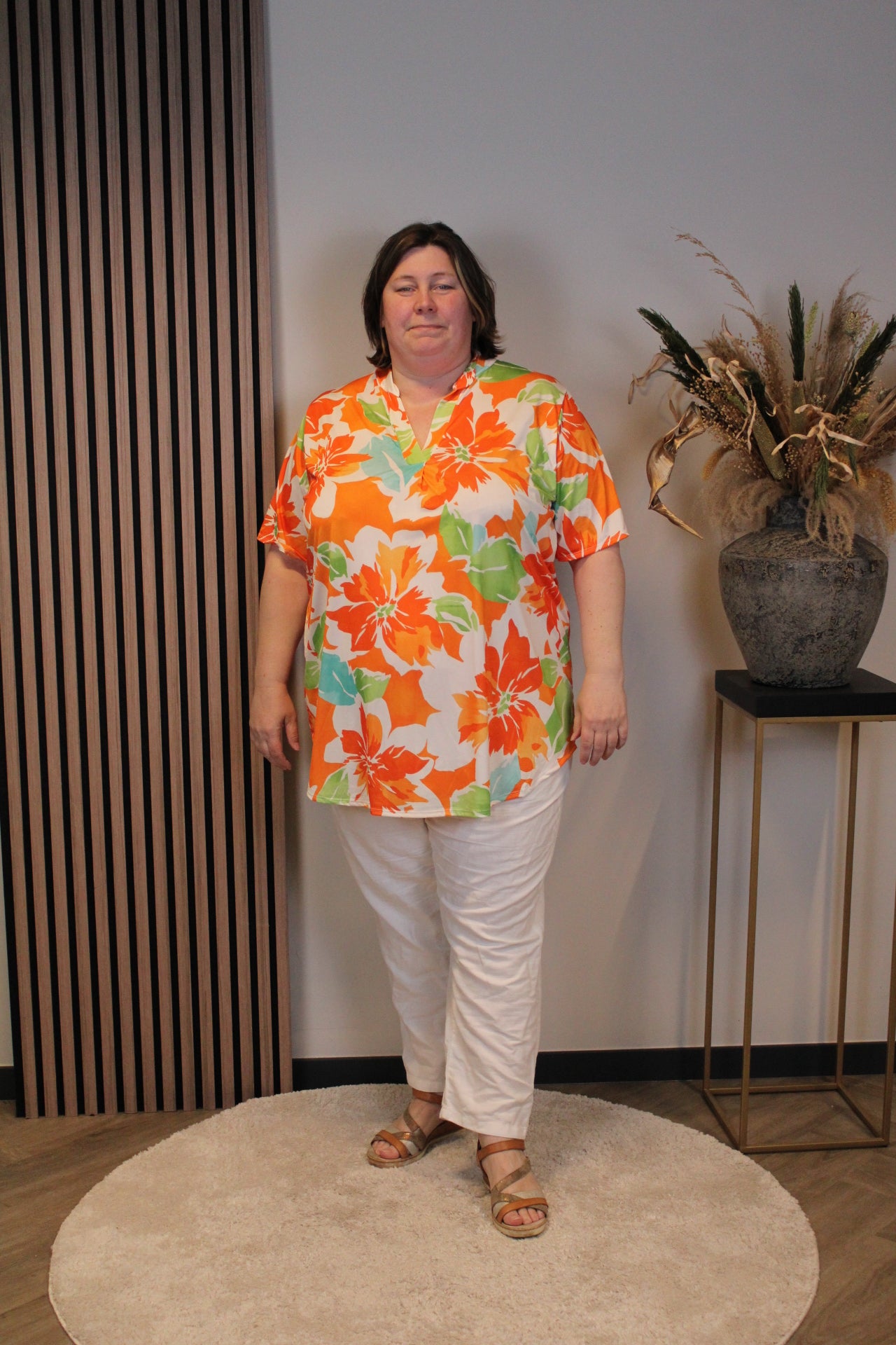 Maartje | Blouse oranje korte mouw 52 t/m 58