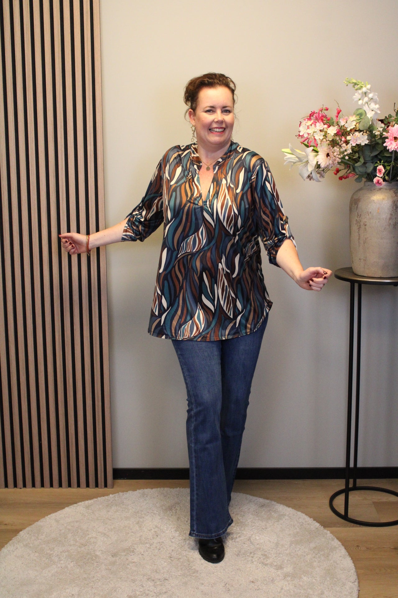 Lynn | Blouse aqua lange mouw 48 t/m 52