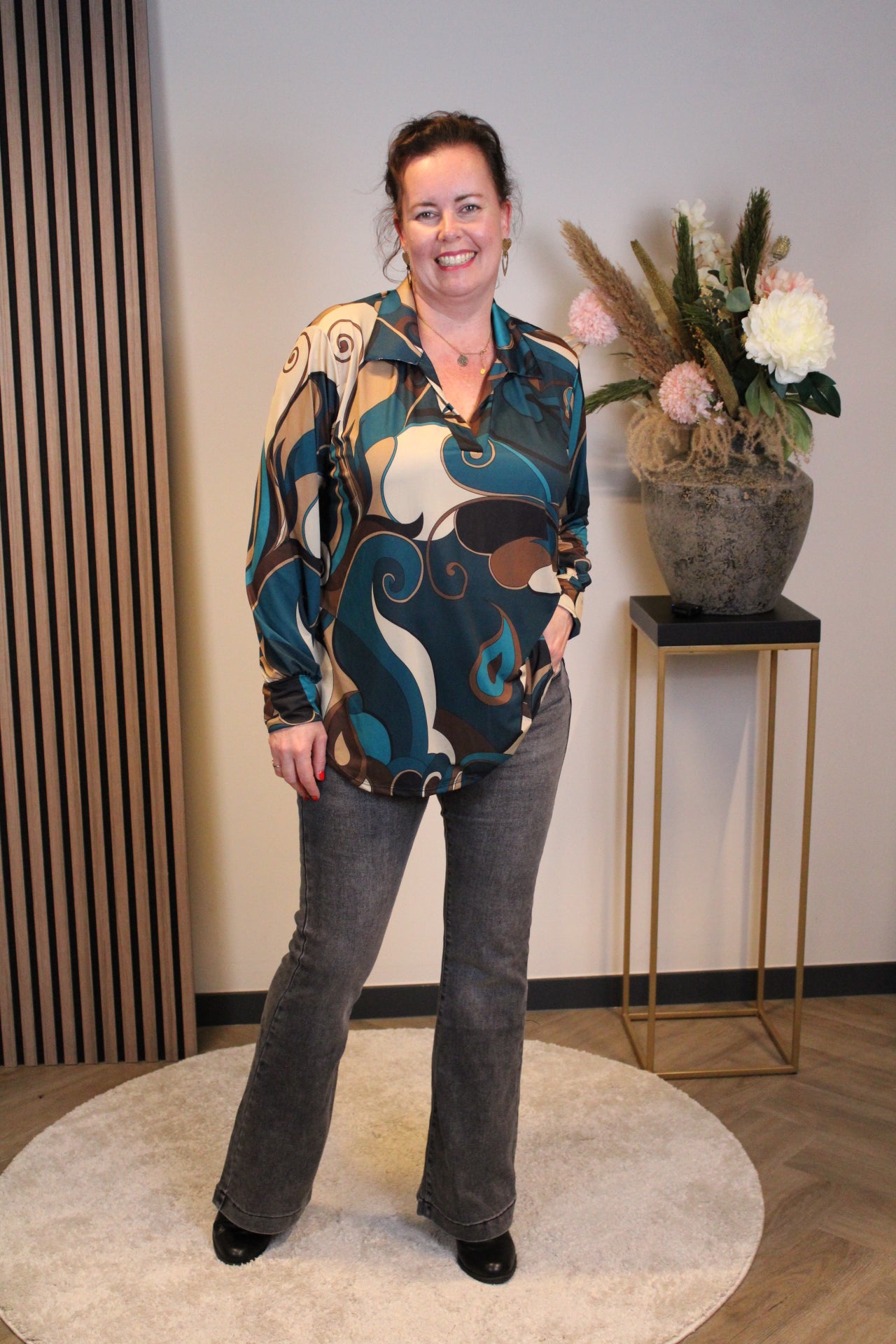 Angelina | Blouse aqua met kraagje 38 t/m 48