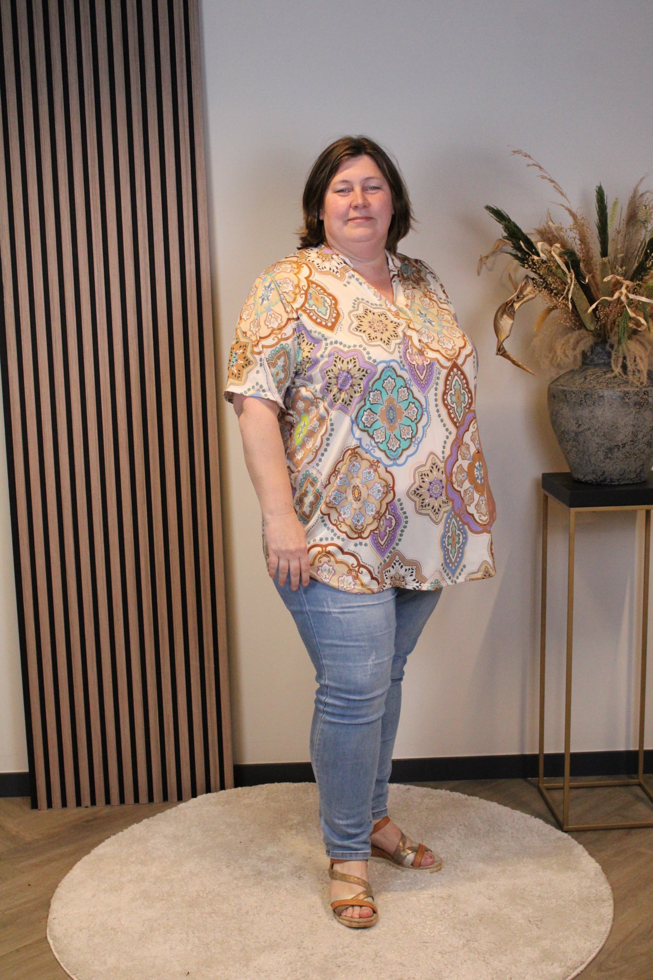 Jane | Blouse beige korte mouw 52 t/m 58