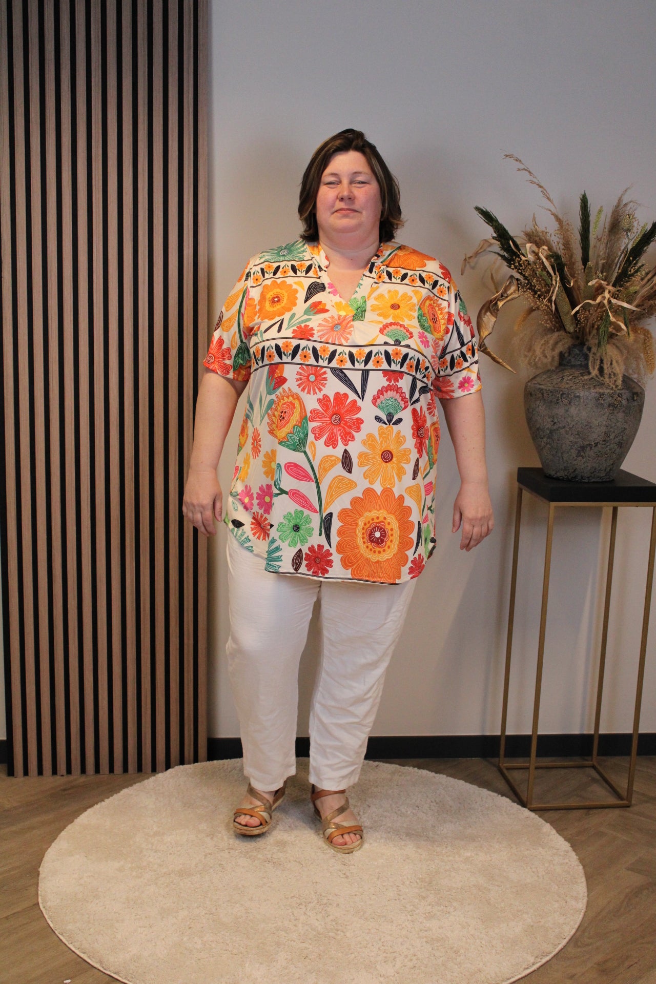 Amelie | Blouse oranje korte mouw 52 t/m 58