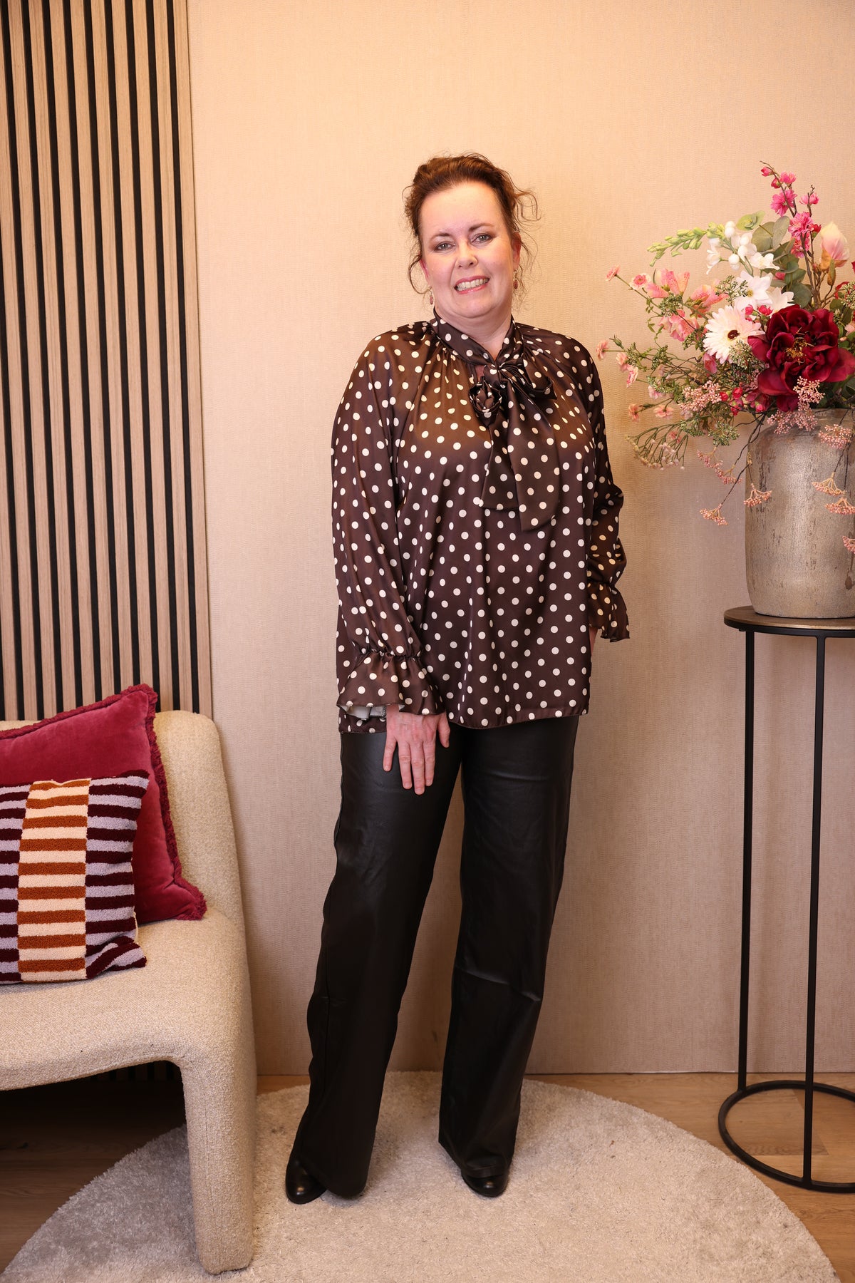 Polly | Blouse bruin met stippen 40 - 44