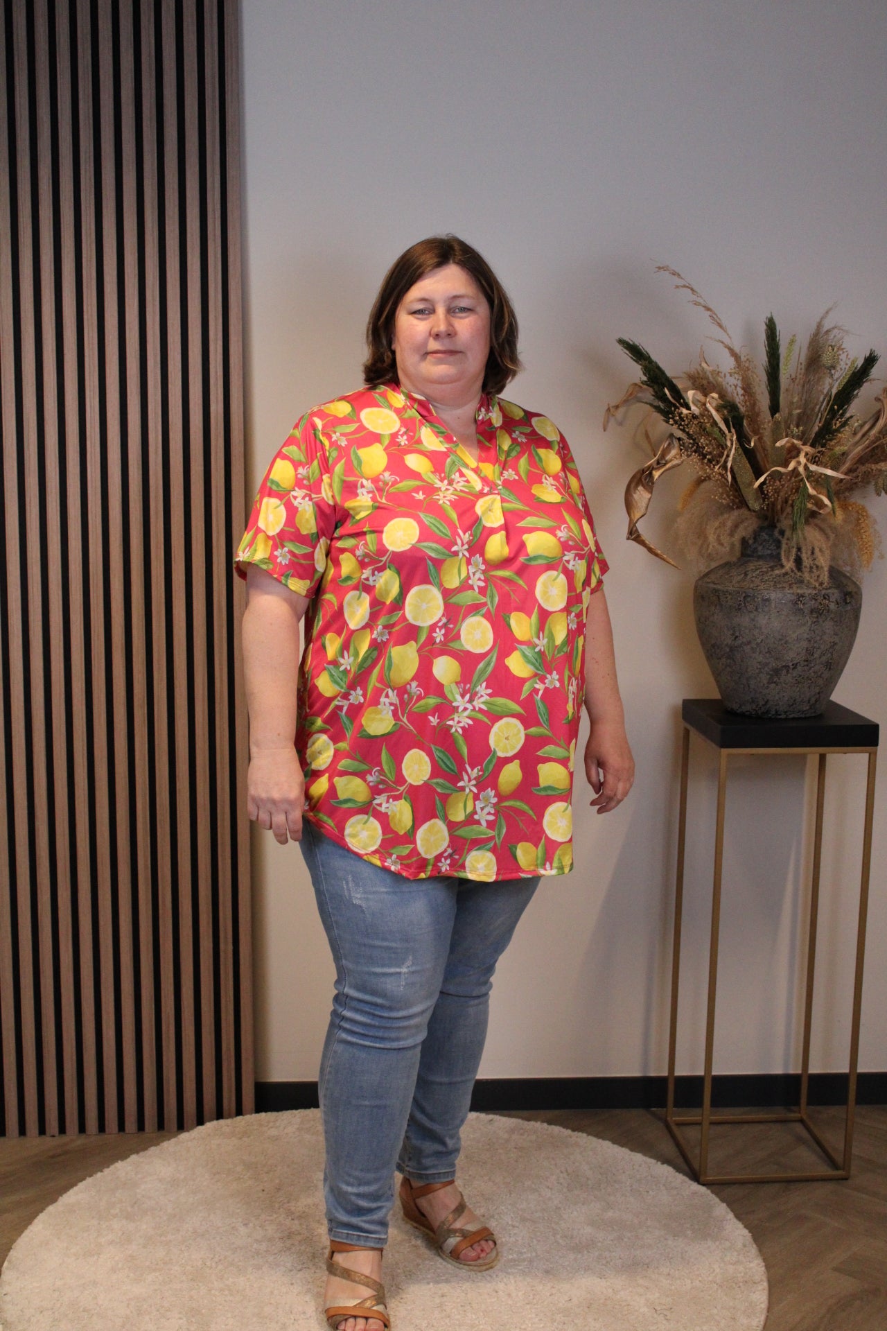 Ziva | Blouse donker roze korte mouw 52 t/m 58