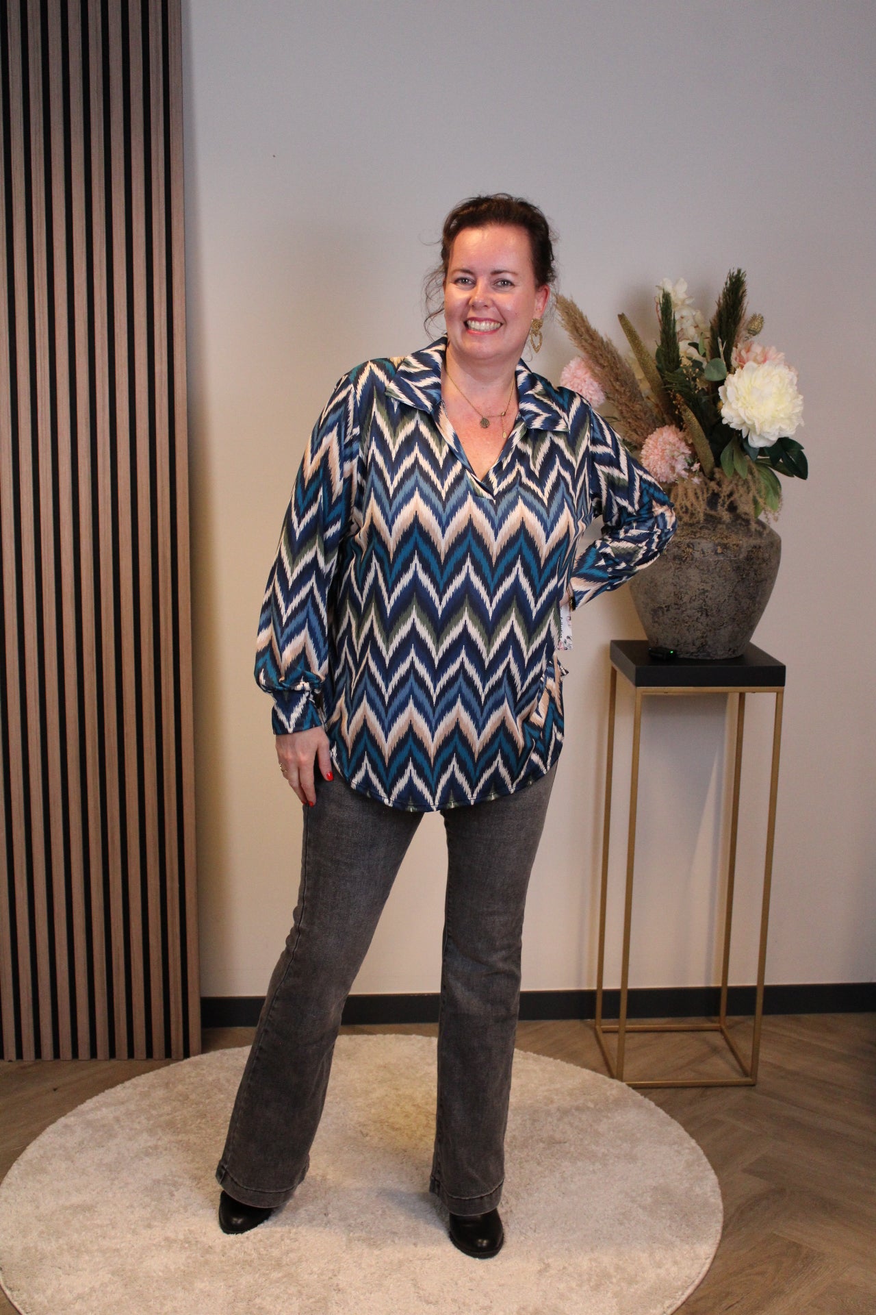 Sietske | Blouse blauw met kraagje 38 t/m 48