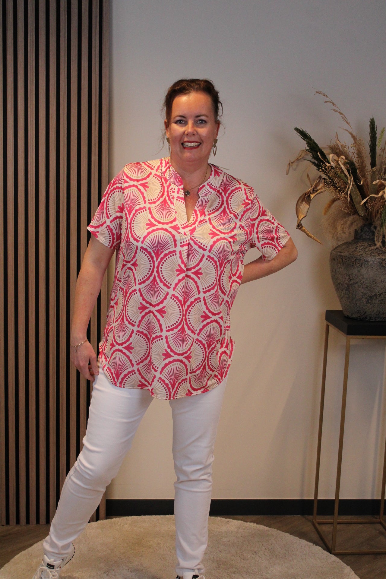 Jade | Blouse roze korte mouw 38 t/m 48