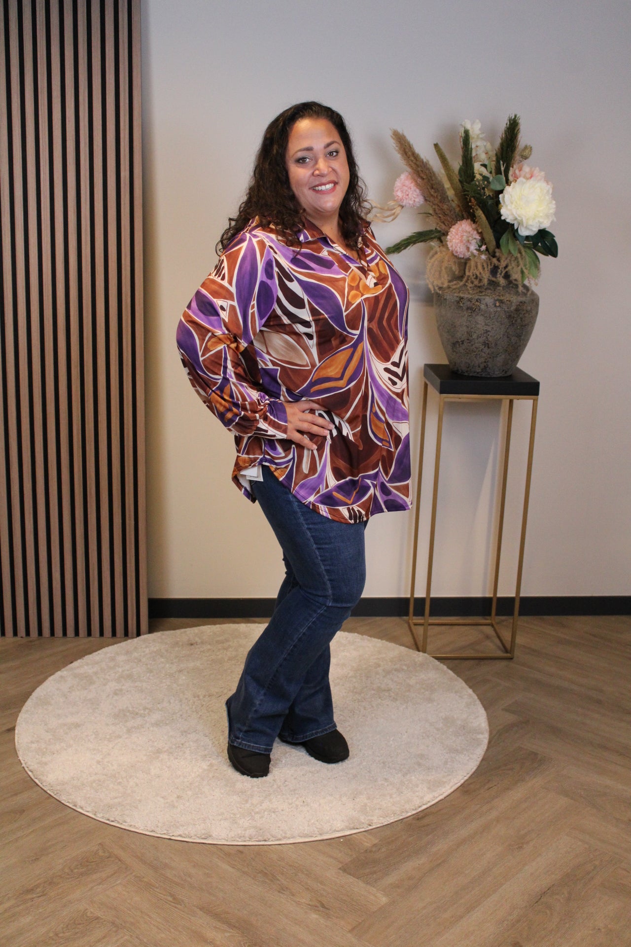 Kristel | Blouse paars met kraagje 48 t/m 52