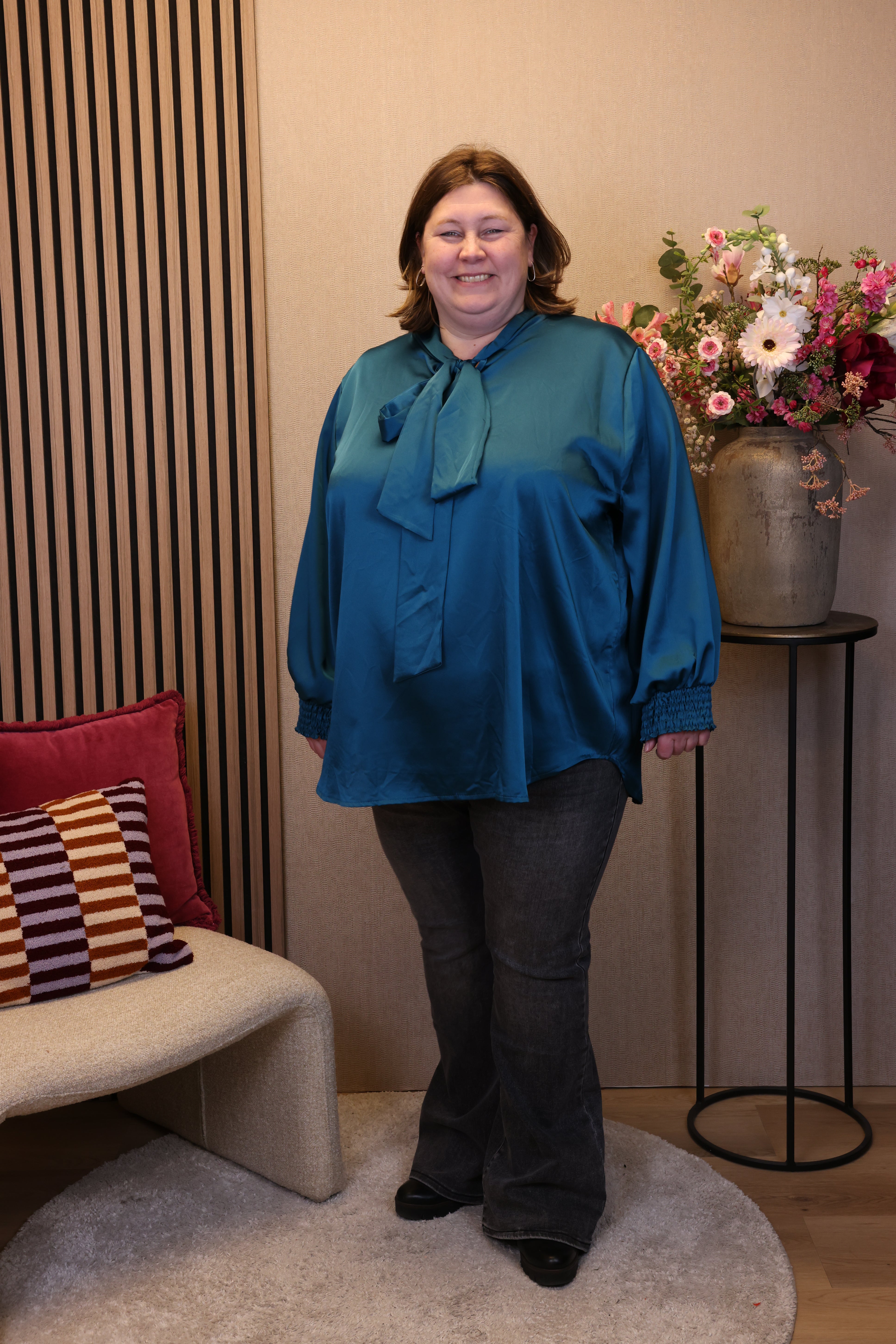 Fabienne | Satijnen blouse aqua