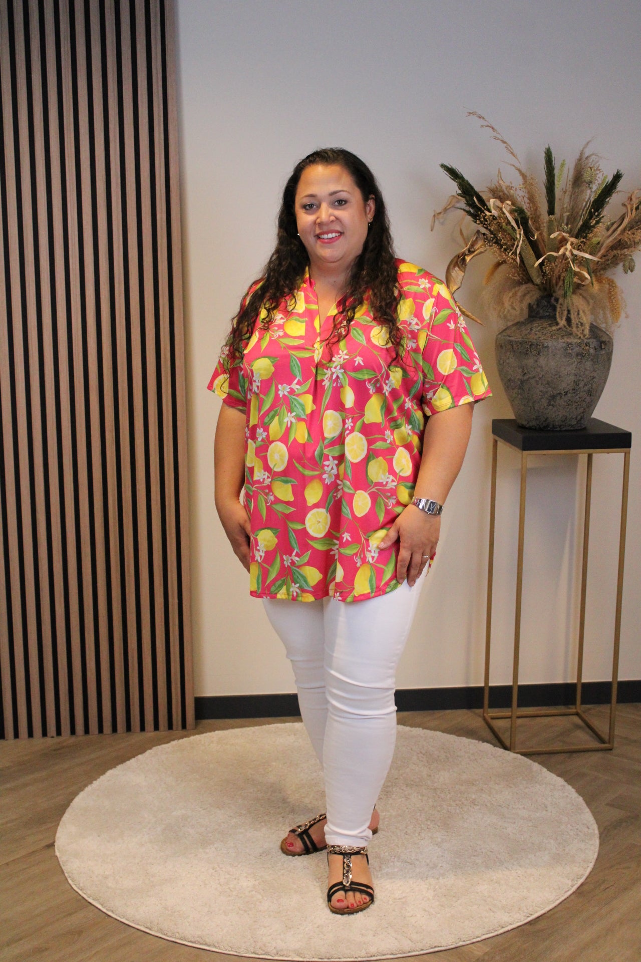 Ziva | Blouse donker roze korte mouw 48 t/m 52