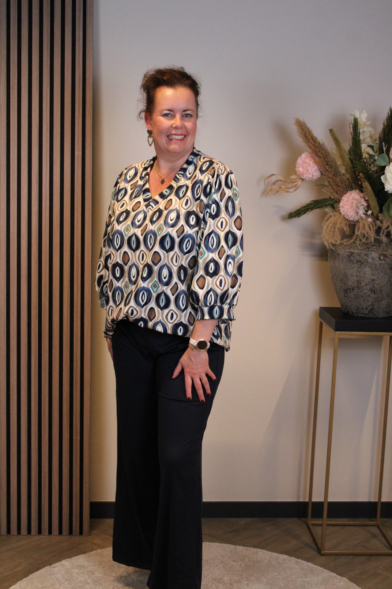 Janneke | Top blauw 3/4-mouw 40 t/m 44