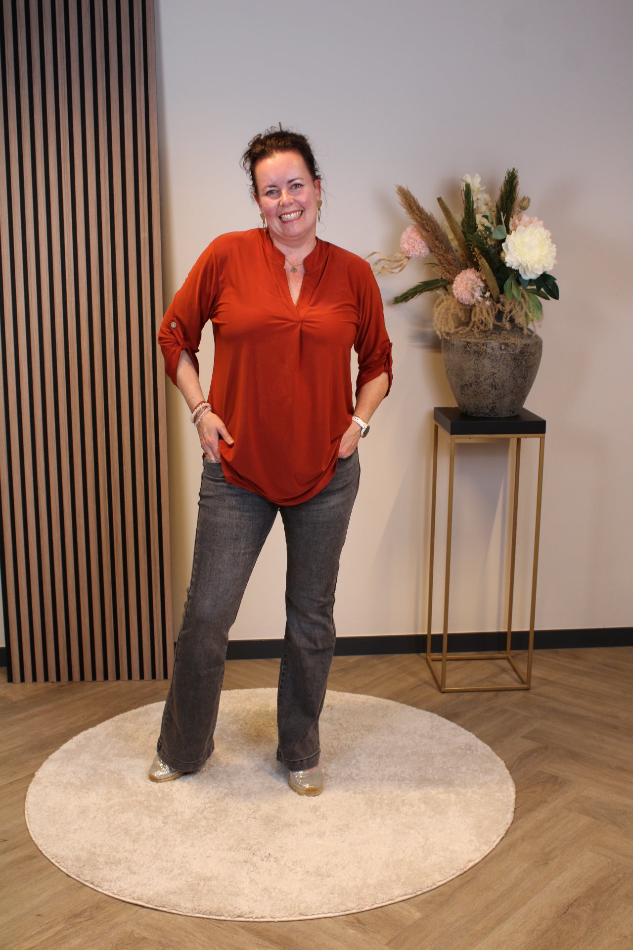Mara | Blouse roest bruin lange mouw 38 t/m 48