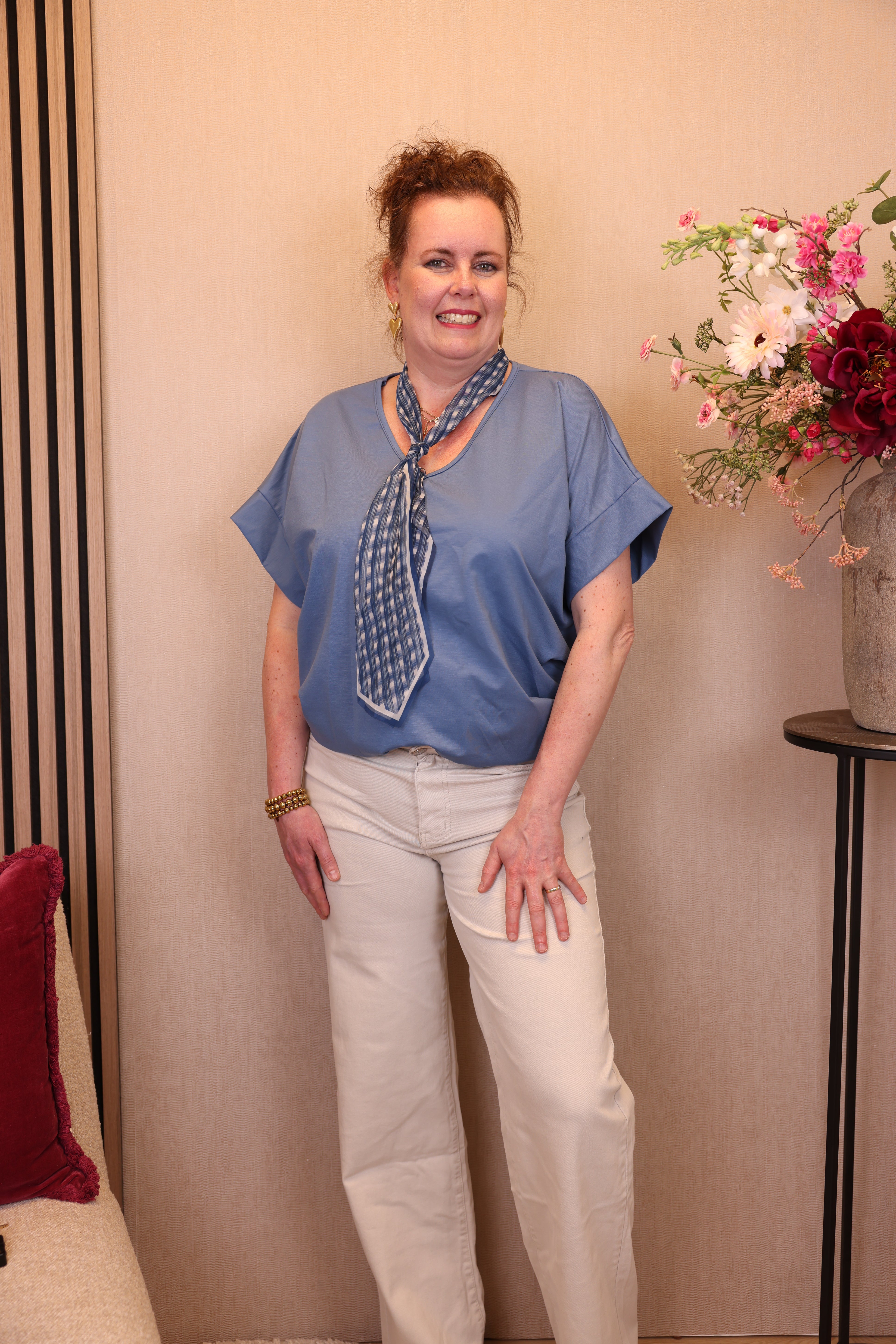 Ina | Top aqua blauw + gratis sjaal