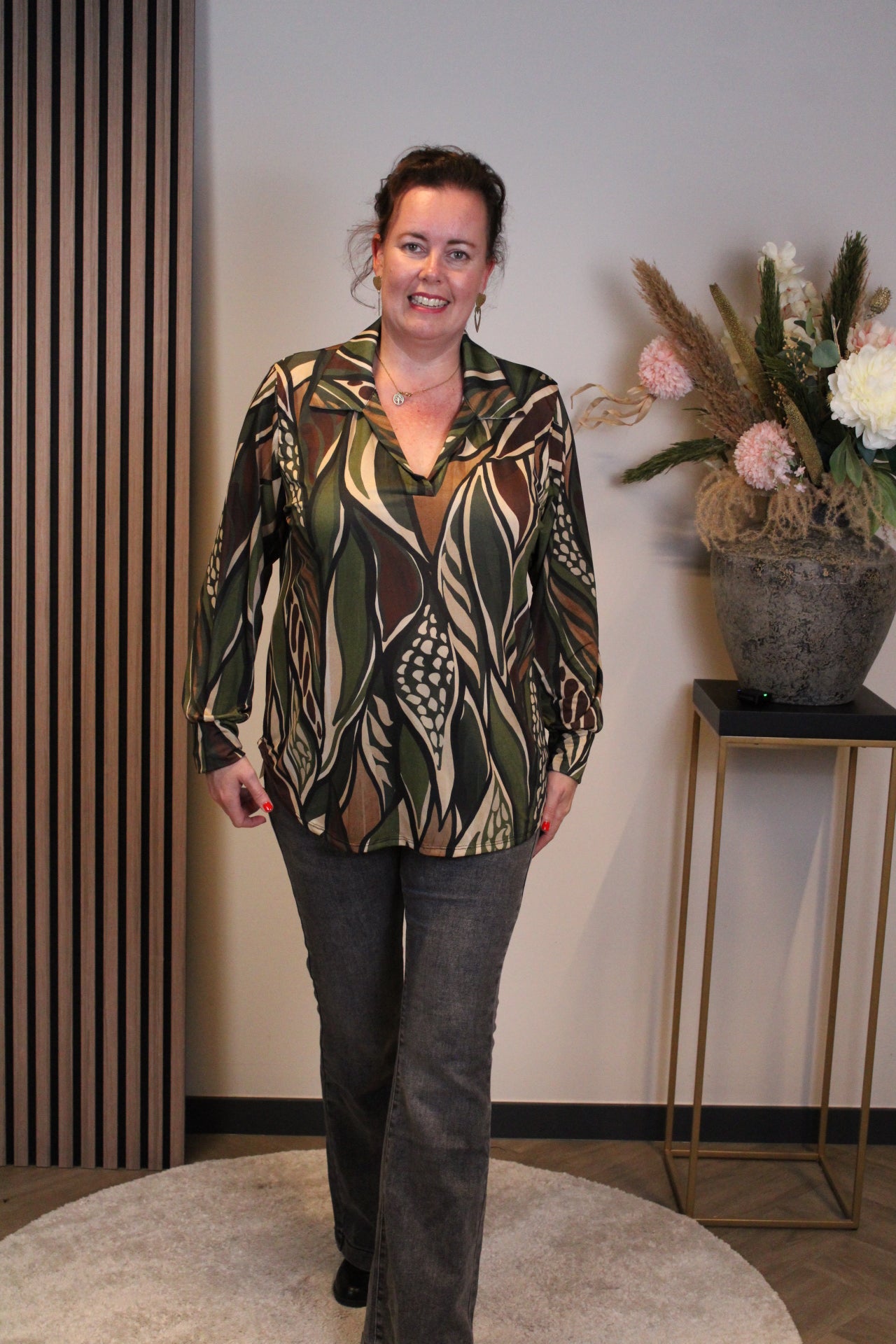 Mona | Blouse groen met kraagje 38 t/m 48