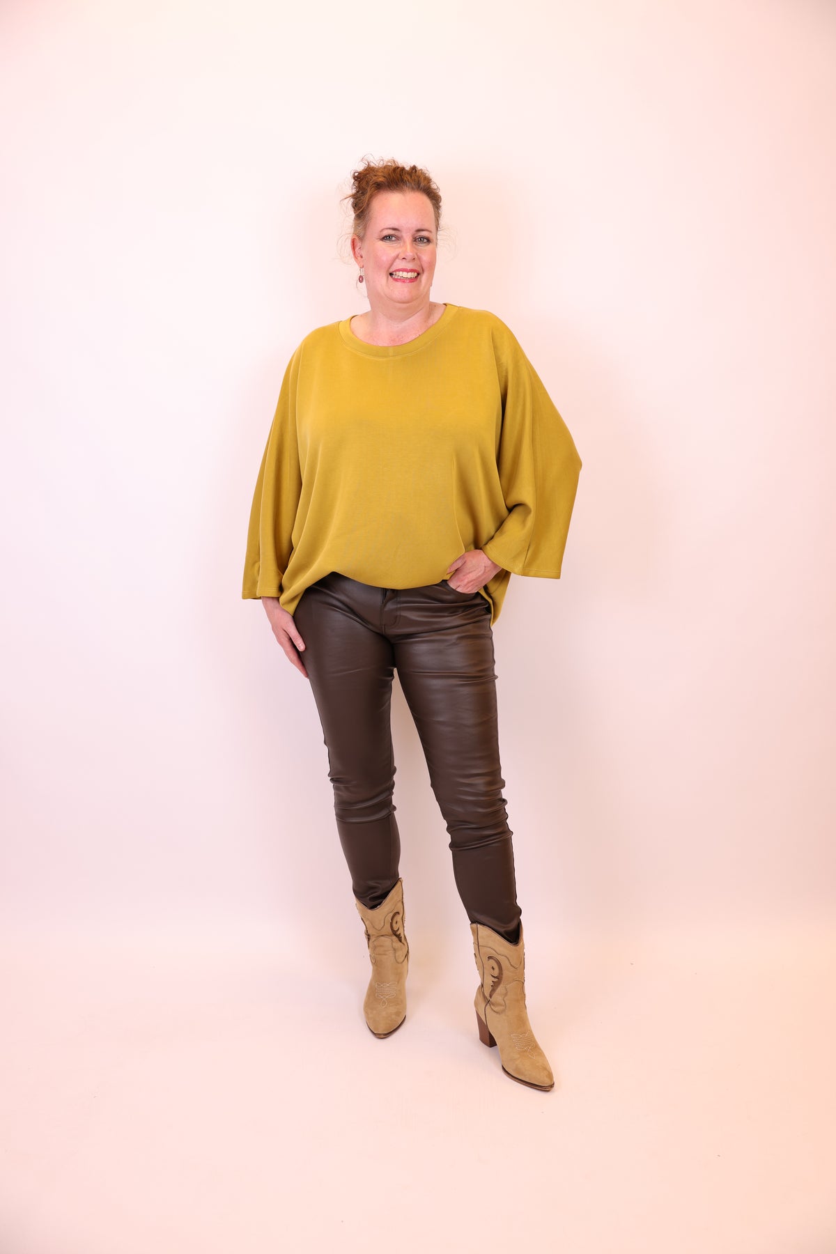 Helen | Lerenlook broek bruin 38 - 50