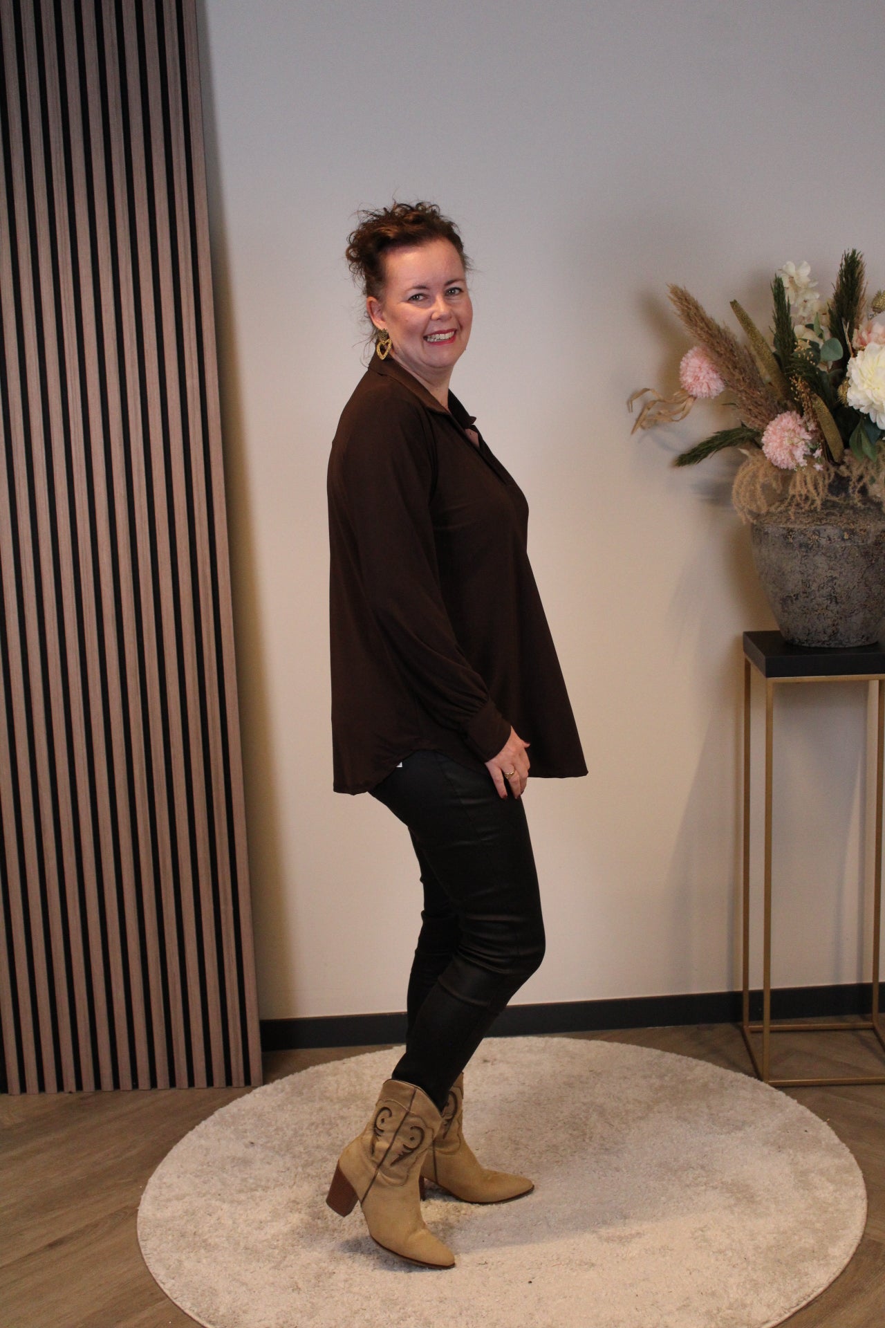 Sara | Blouse met kraagje bruin 48 t/m 52