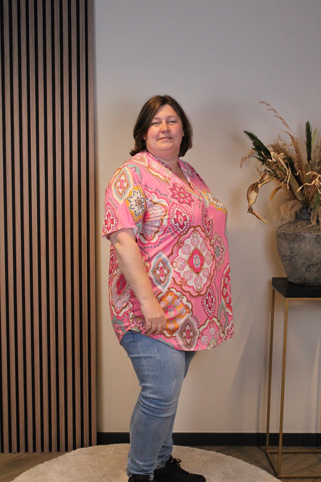 Jane | Blouse roze korte mouw 52 t/m 58