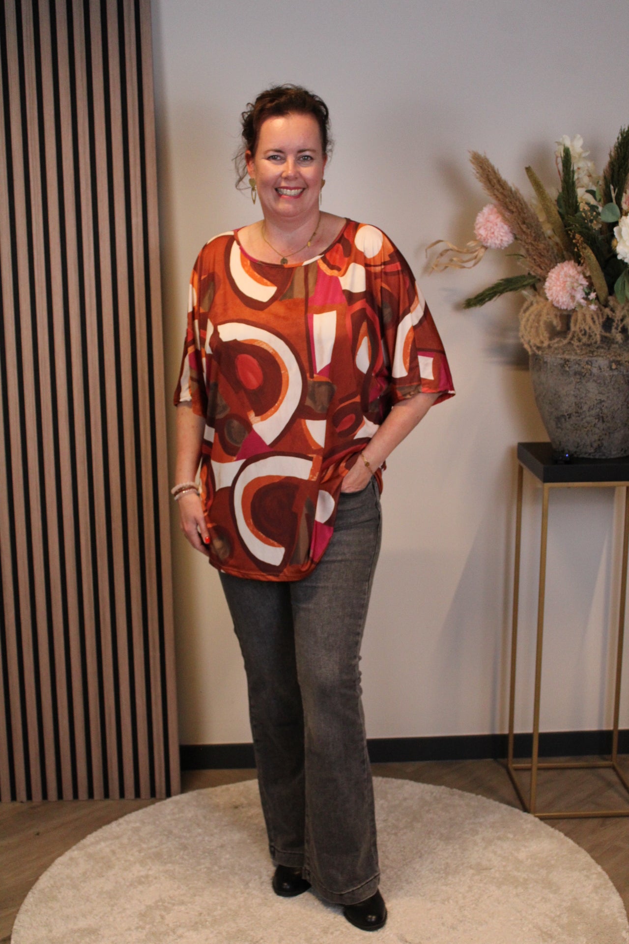 Lieke | Top oranje/roze 38 t/m 48