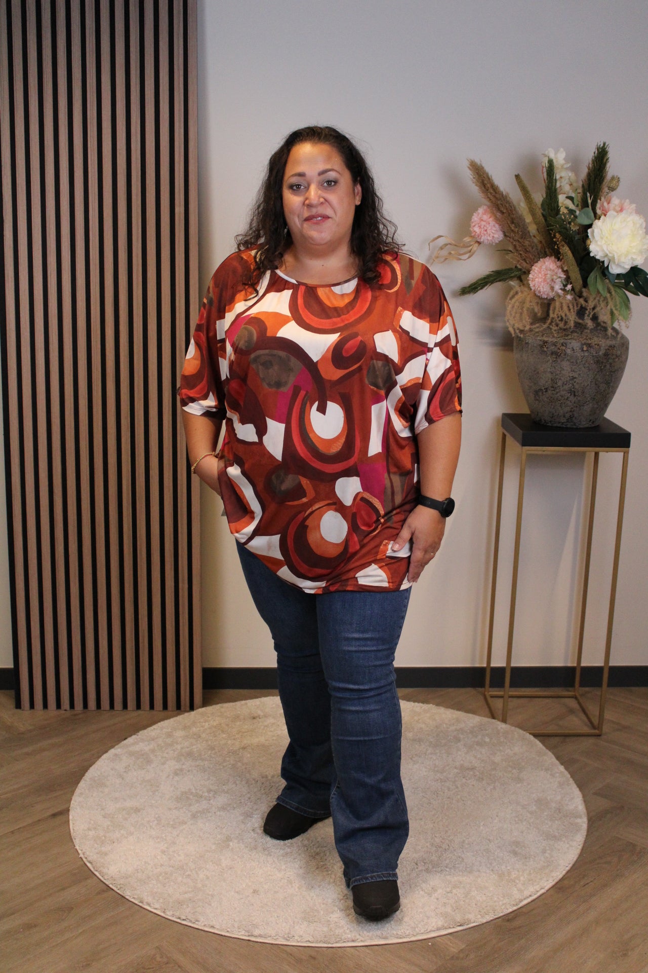 Lieke | Top oranje/roze 48 t/m 52