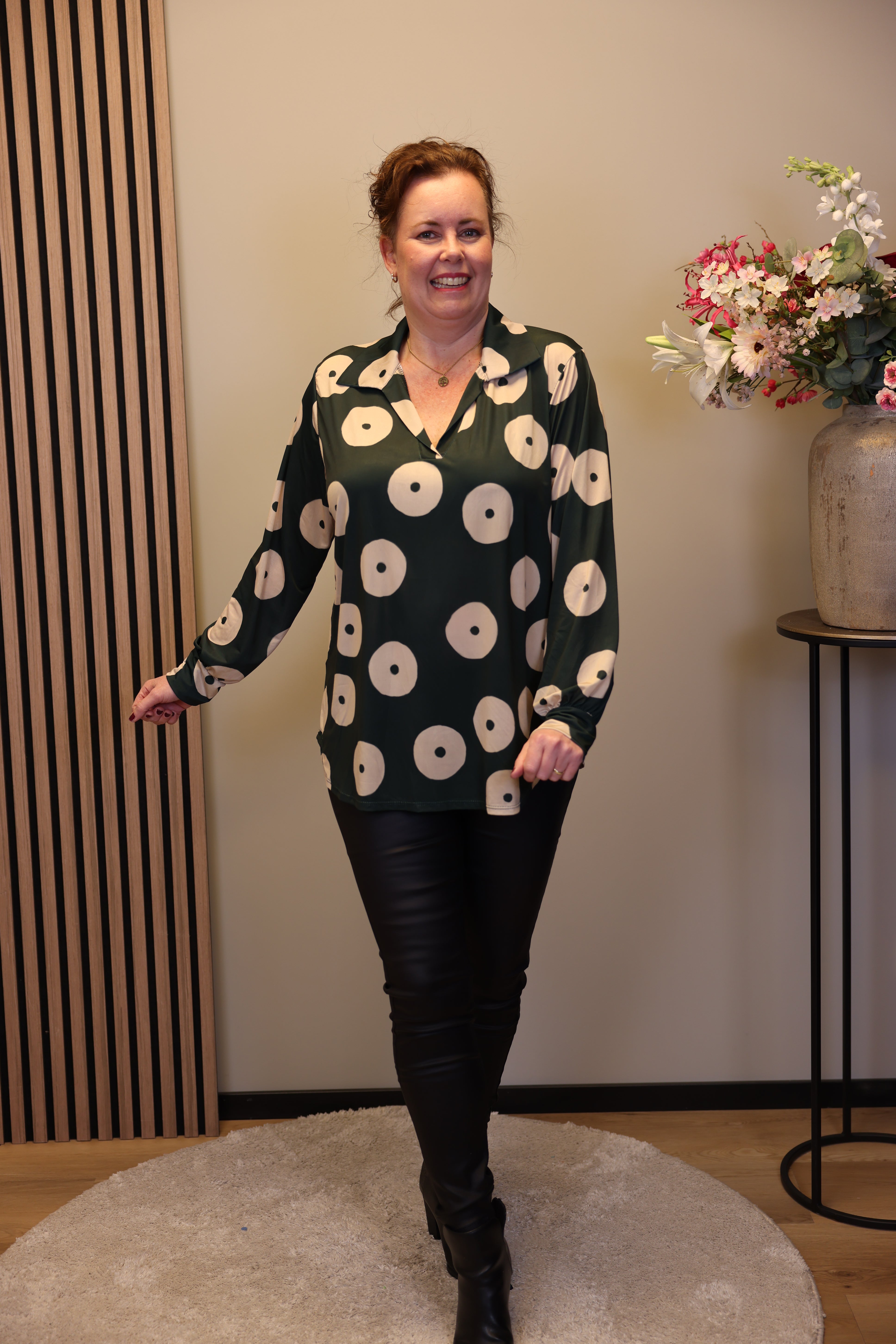 Mira | Blouse groen met kraagje 38 t/m 48