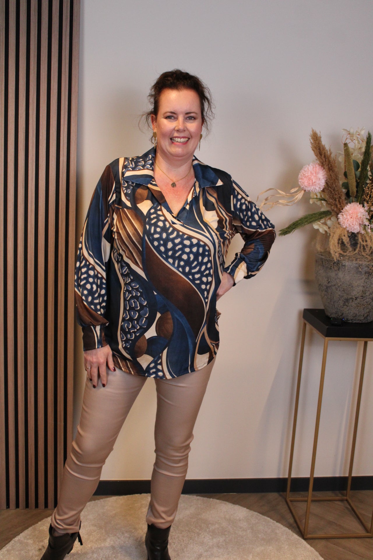 Kalina | Blouse met kraagje blauw 48 t/m 52