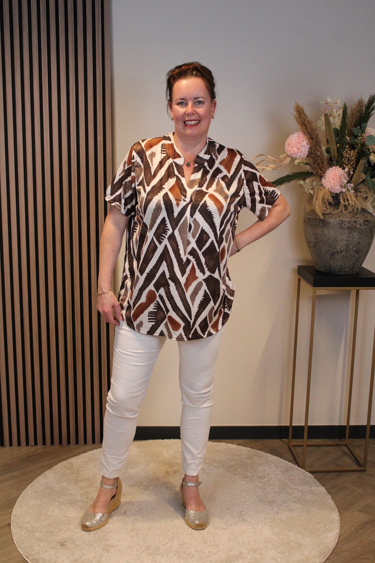 Hannah | Blouse bruin korte mouw 38 t/m 48