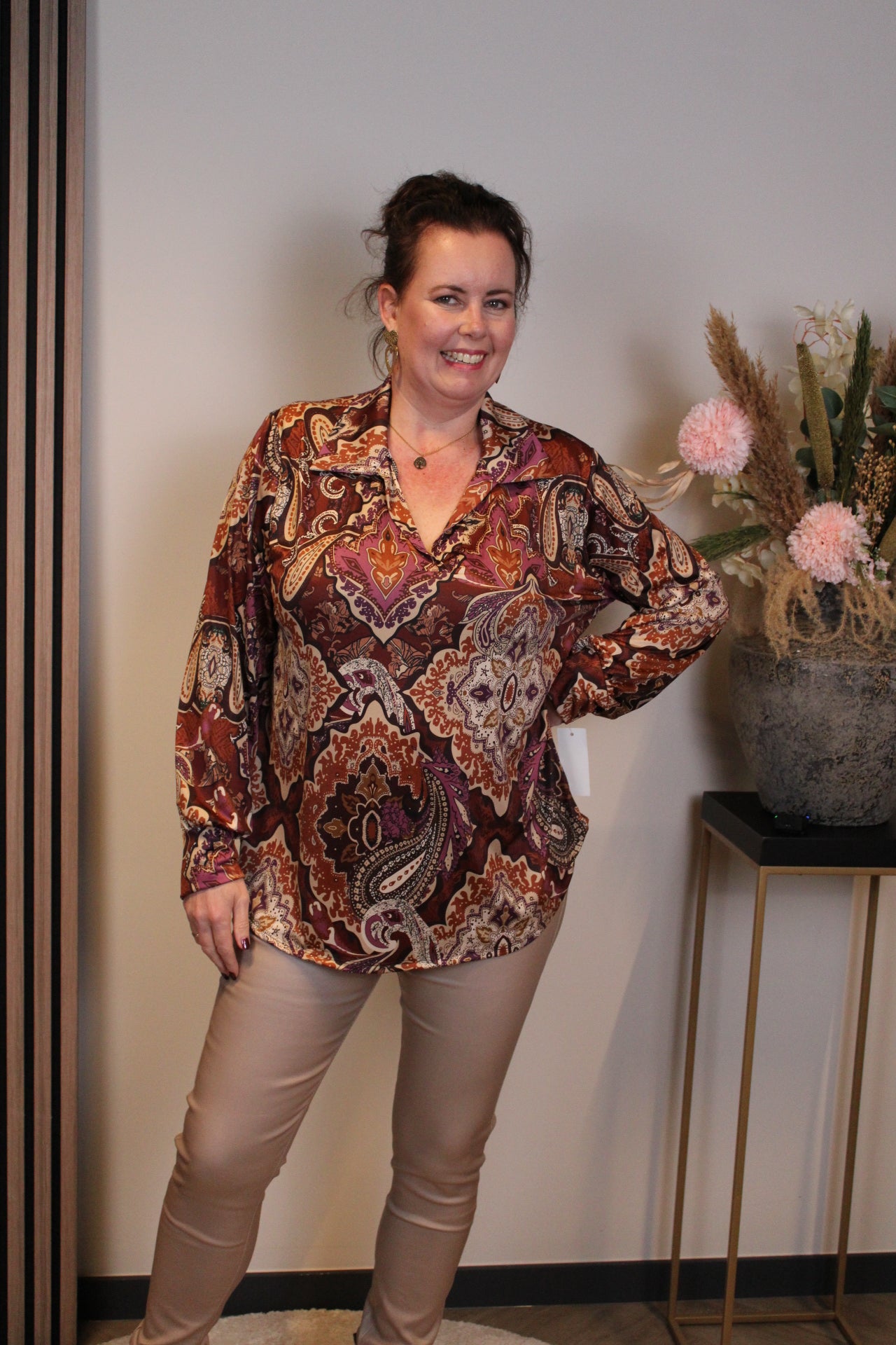 Malia | Blouse roze met kraagje