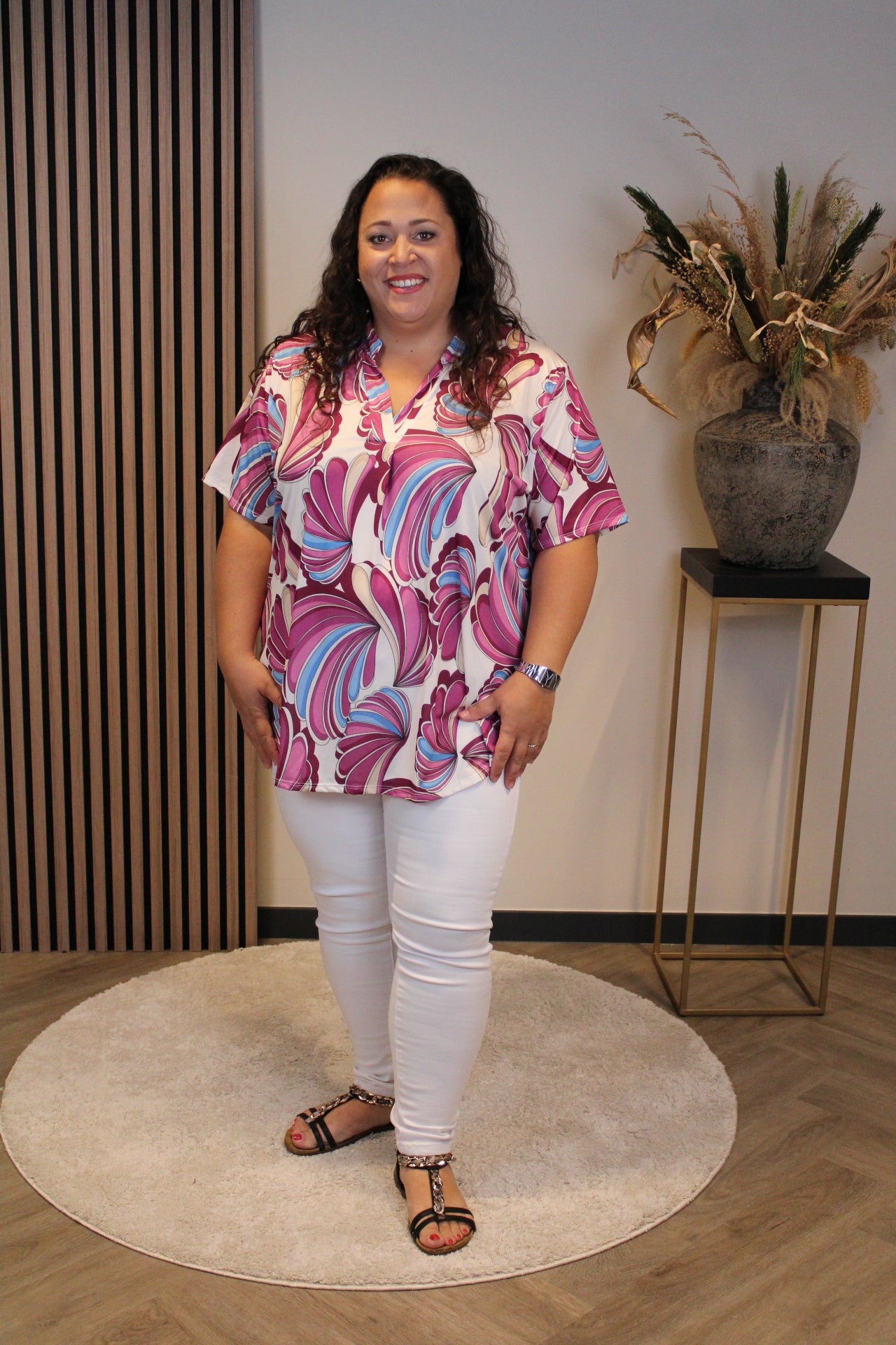 Flora | Blouse paars korte mouw 48 t/m 52