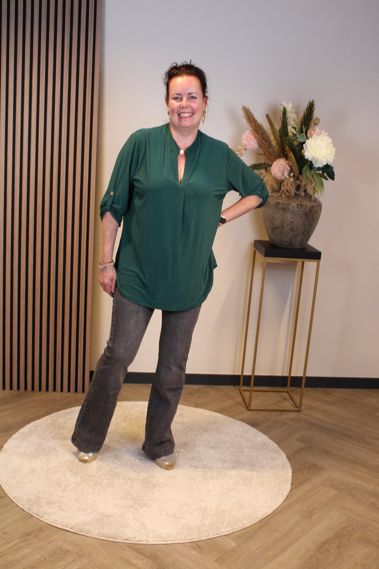 Mara | Blouse fles groen lange mouw 38 t/m 48