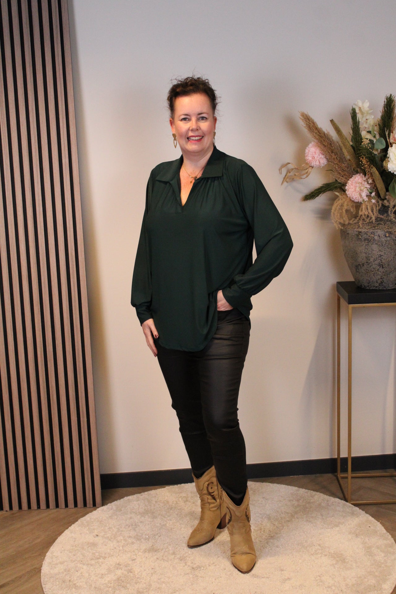 Sara | Blouse met kraagje fles groen 48 t/m 52
