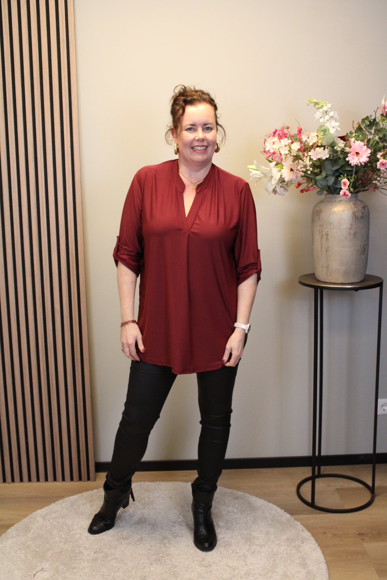 Mara | Blouse bordeaux lange mouw 52 t/m 58