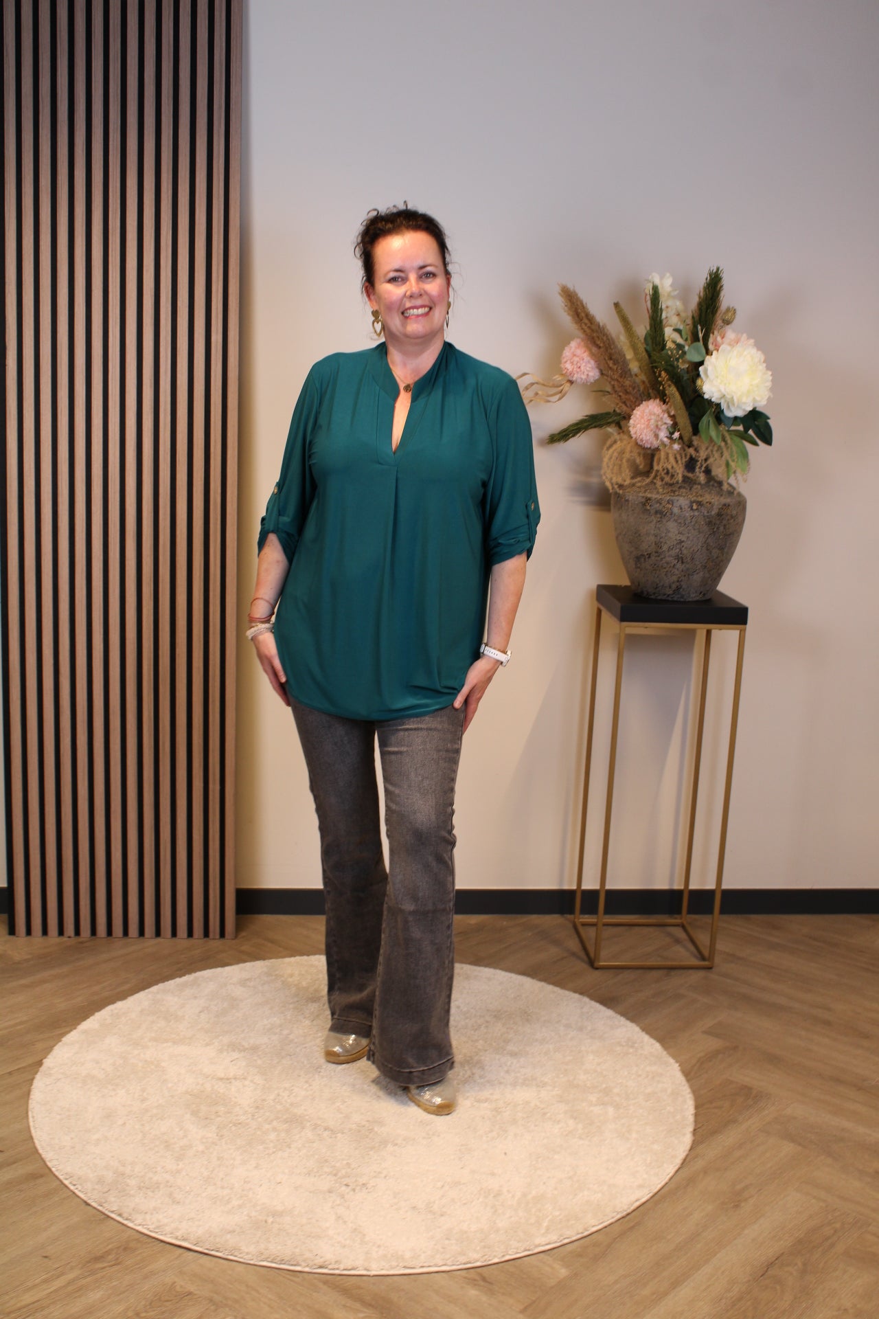 Mara | Blouse fles groen lange mouw 38 t/m 48