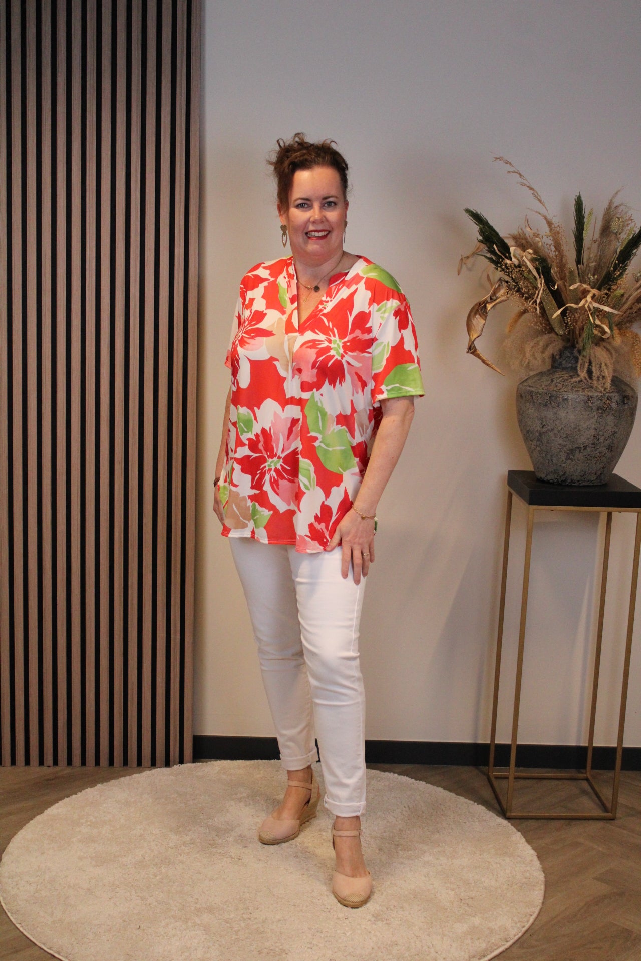 Maartje | Blouse rood korte mouw 38 t/m 48