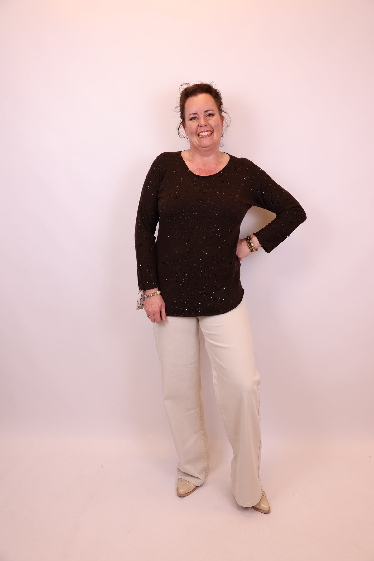 Ina | Trui bruin glitter