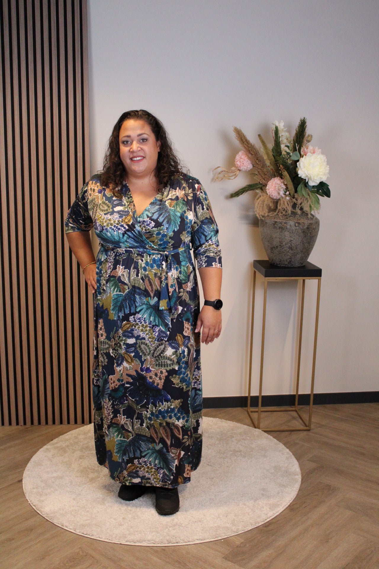 Christa | Jurk blauw lange mouw 46 t/m 50