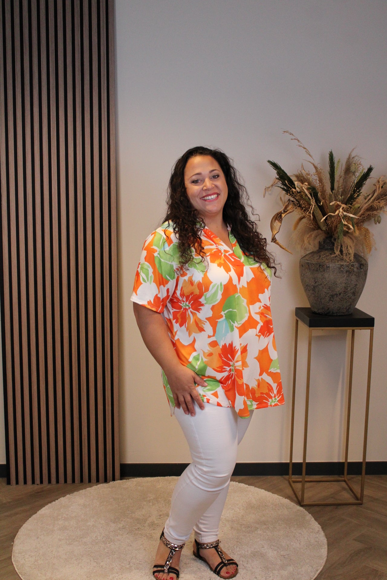 Maartje | Blouse oranje korte mouw 48 t/m 52
