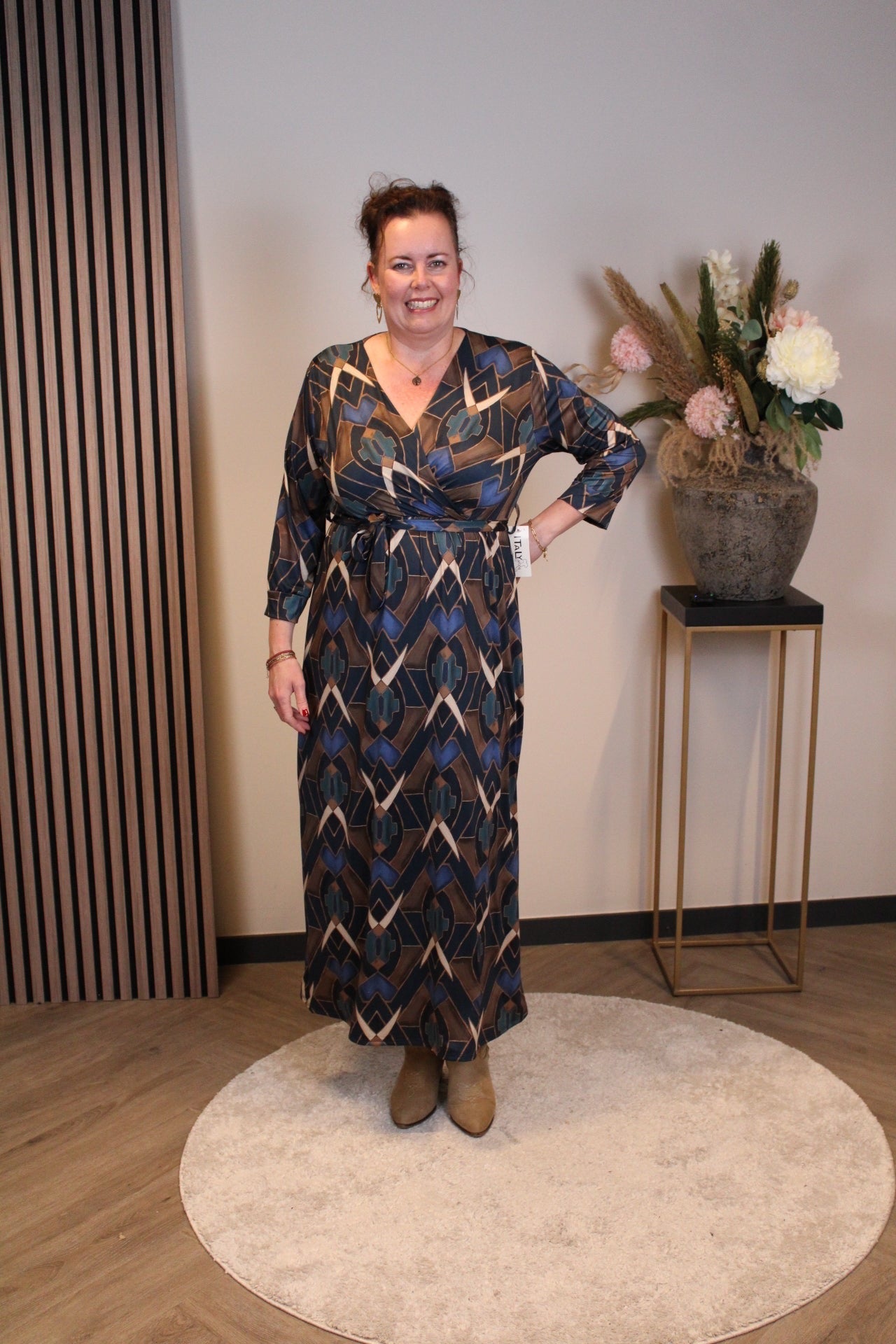 Lauren | Jurk blauw lange mouw 46 t/m 50