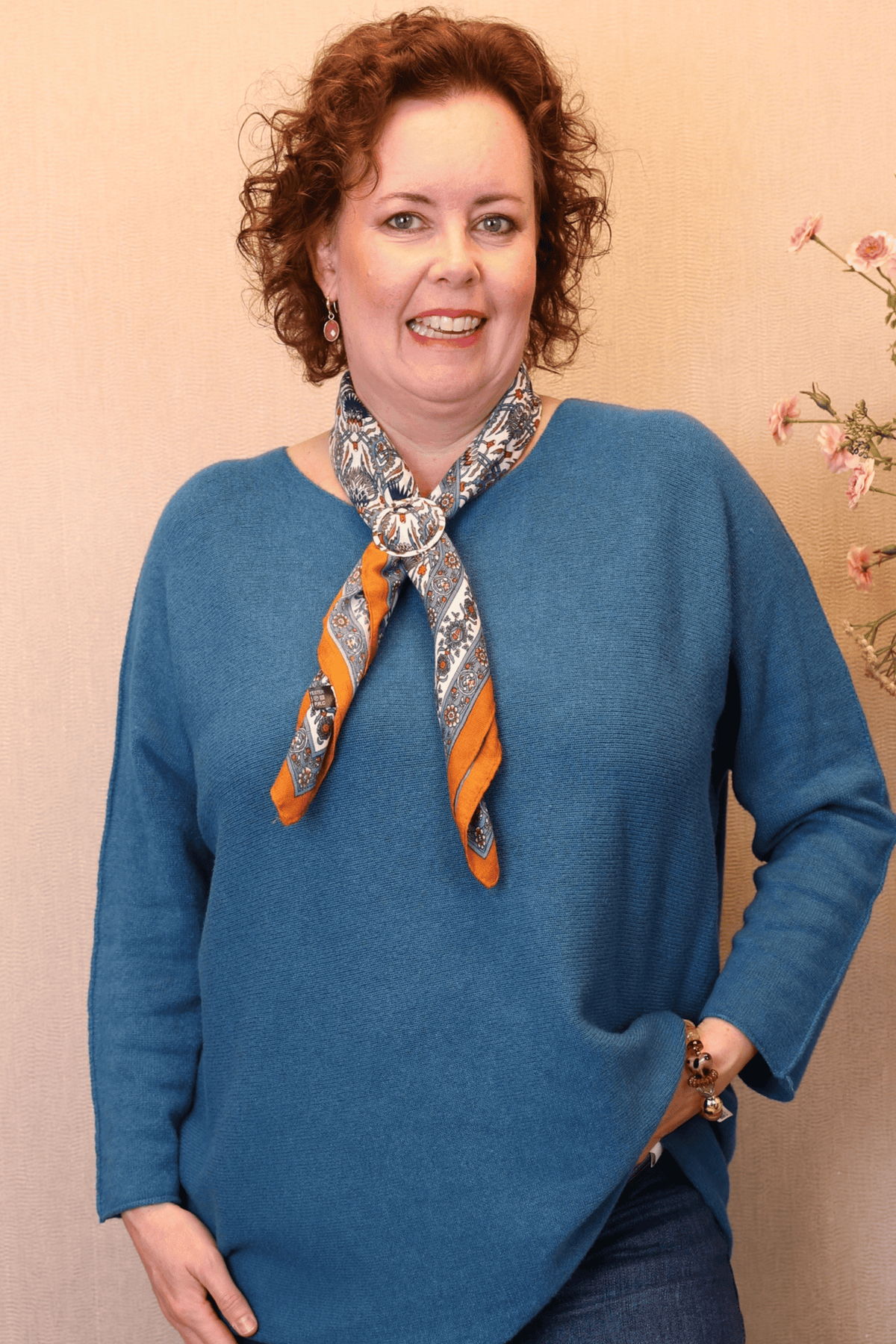 Fleur | Sjaal blauw/oranje