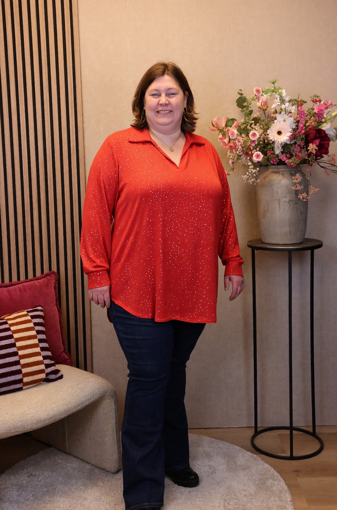 Luna | Glitter blouse rood met kraagje