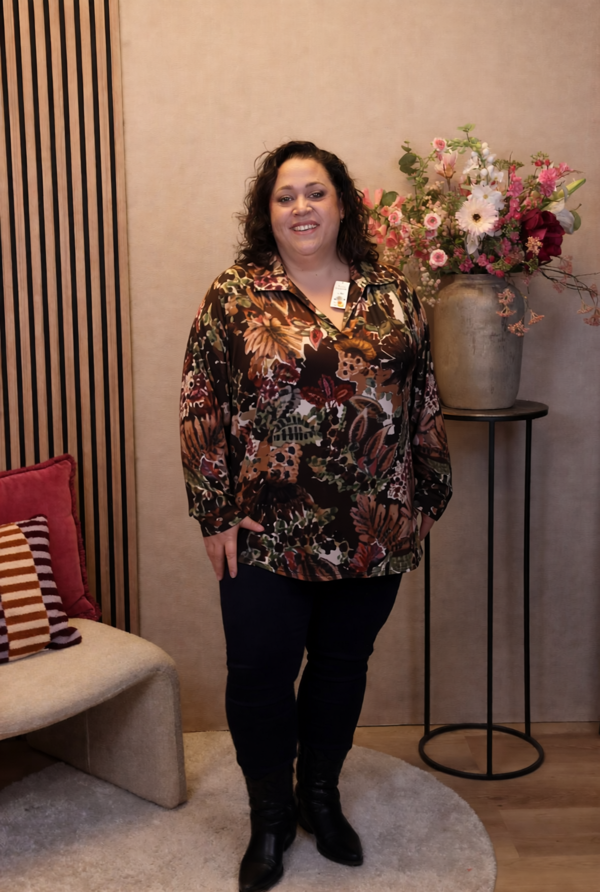 Helena | Blouse bruin met kraagje